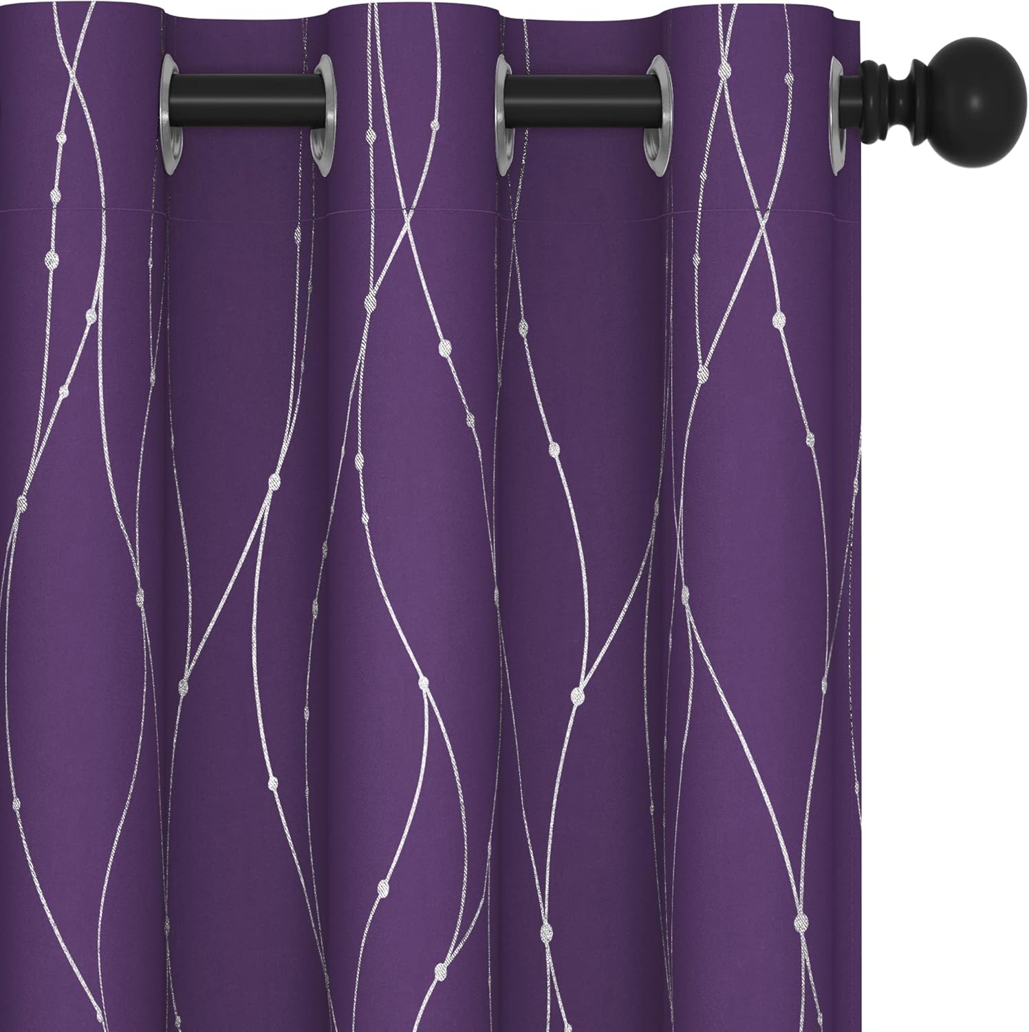Deconovo Blackout Curtains, Grey Curtain, Thermal Insulated Soundproof Curtain Drapes, Wave Dot Foil Print, 52 x 84 Inch, 2 Panels, Machine‑Washable Privacy Window Drape for Bedroom Living Room Office