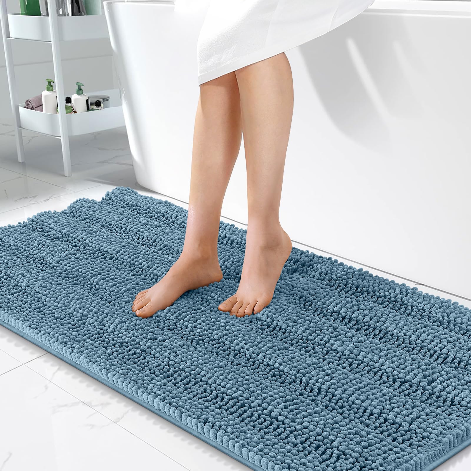 OLANLY Thick Bathroom Rugs 30x20, Extra Soft Absorbent Chenille Striped Bath Rugs, Rubber Backing, Machine Wash Dry, Bath Mats for Bathroom Floor, Tub and Shower, Home Decor Accessories, Grey
