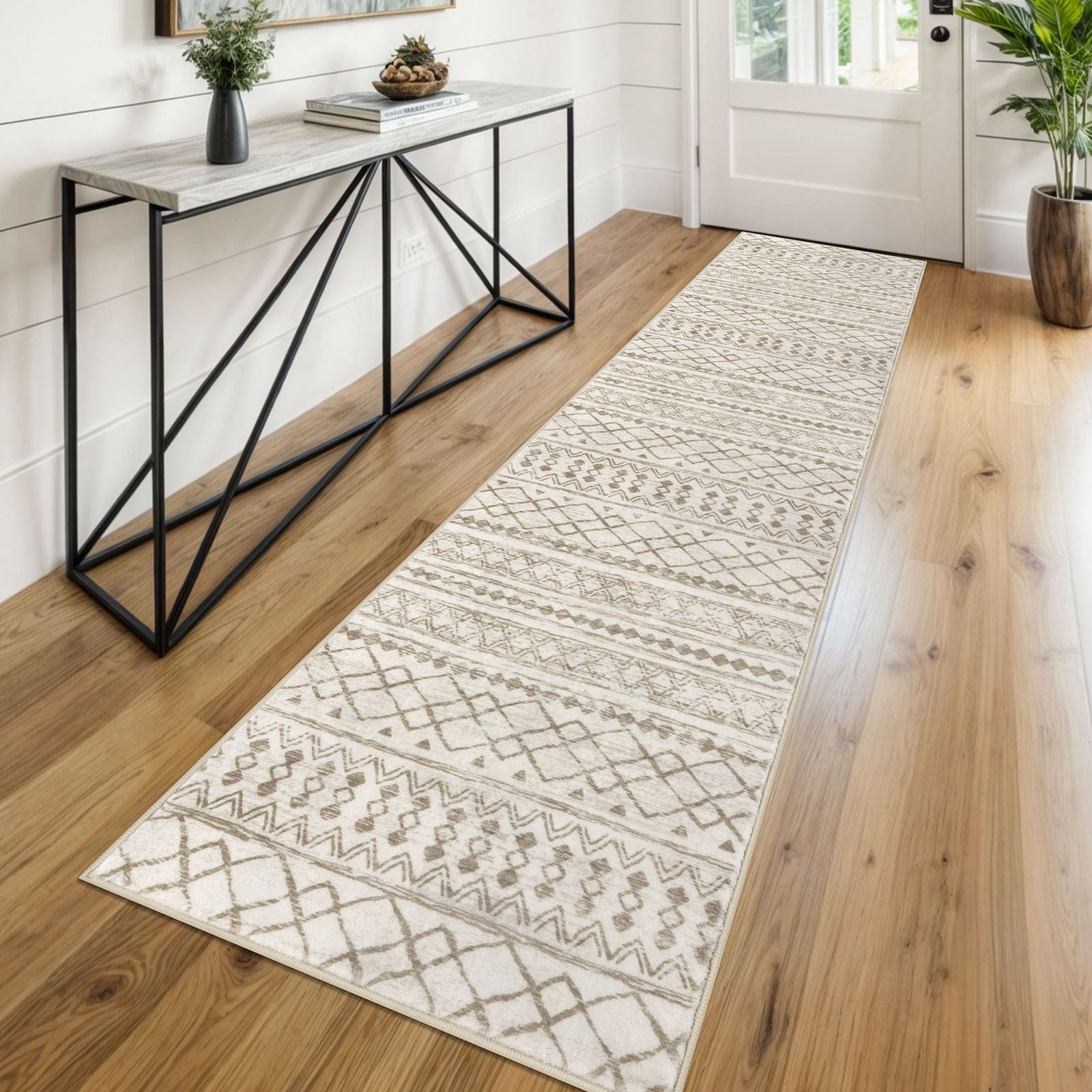 KUTA Washable Non-Slip Rugs for Entryway 2x3, Grey Moroccan Boho Small Area Rug, Ultra Soft Vintage Geometric Low-Pile Indoor Door Mat Floor Carpet for Indoor, Entrance, Kitchen, Bathroom, Bedroom