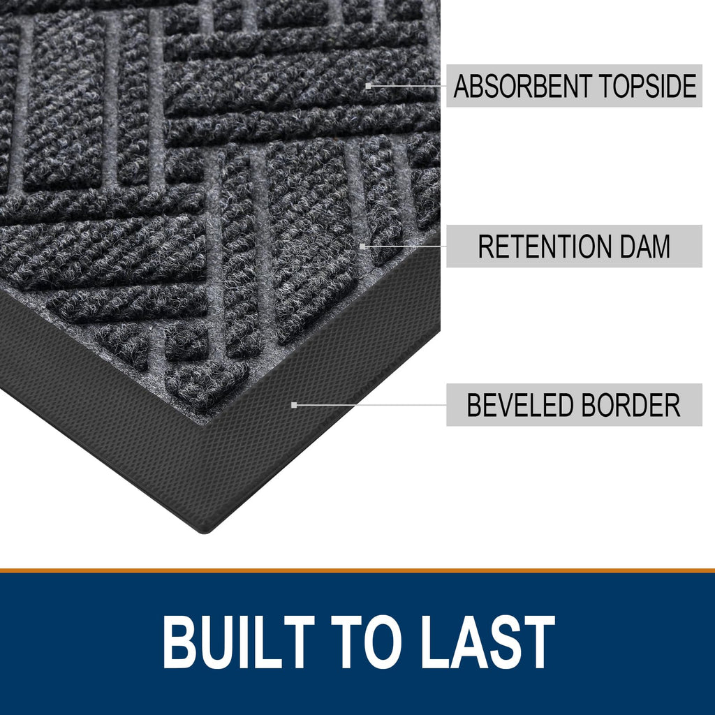 OLANLY Indoor Outdoor Mat, Sturdy Natural Rubber Floor Mat, Non Slip Low Profile Waterproof Doormat, and Stain Front Door Mats, Easy Clean Patio Entrance Mat, 30''x17'', Black
