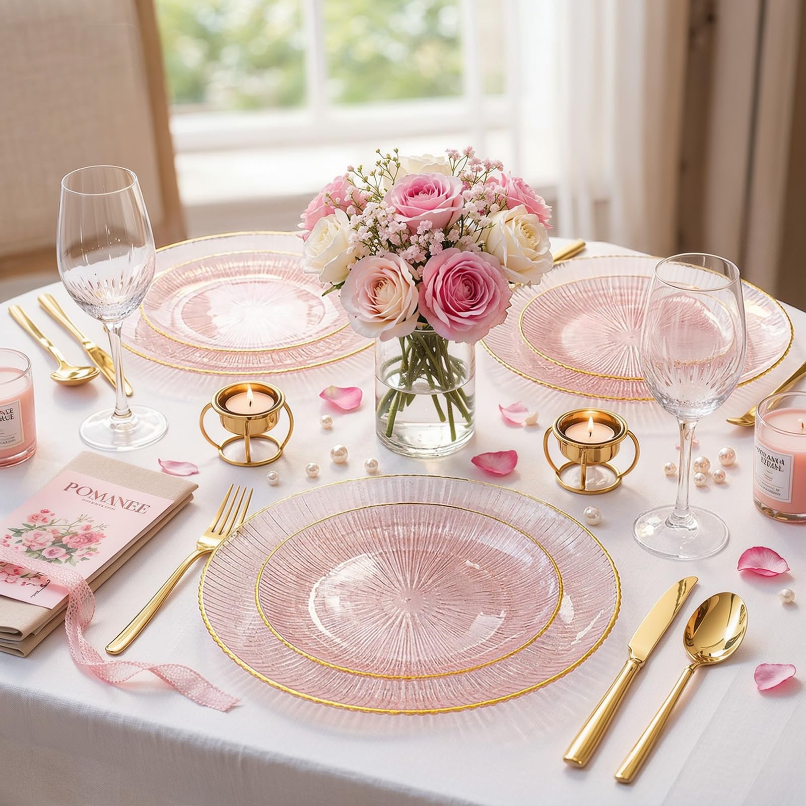 DaYammi 60Pcs Sage Green Plastic Plates with Gold Rim,Disposable Plates Set Includes 30 Dinner Plate & 30 Salad Plate,Fancy Green Party Plates with Radial Texture for Party Wedding Dinner