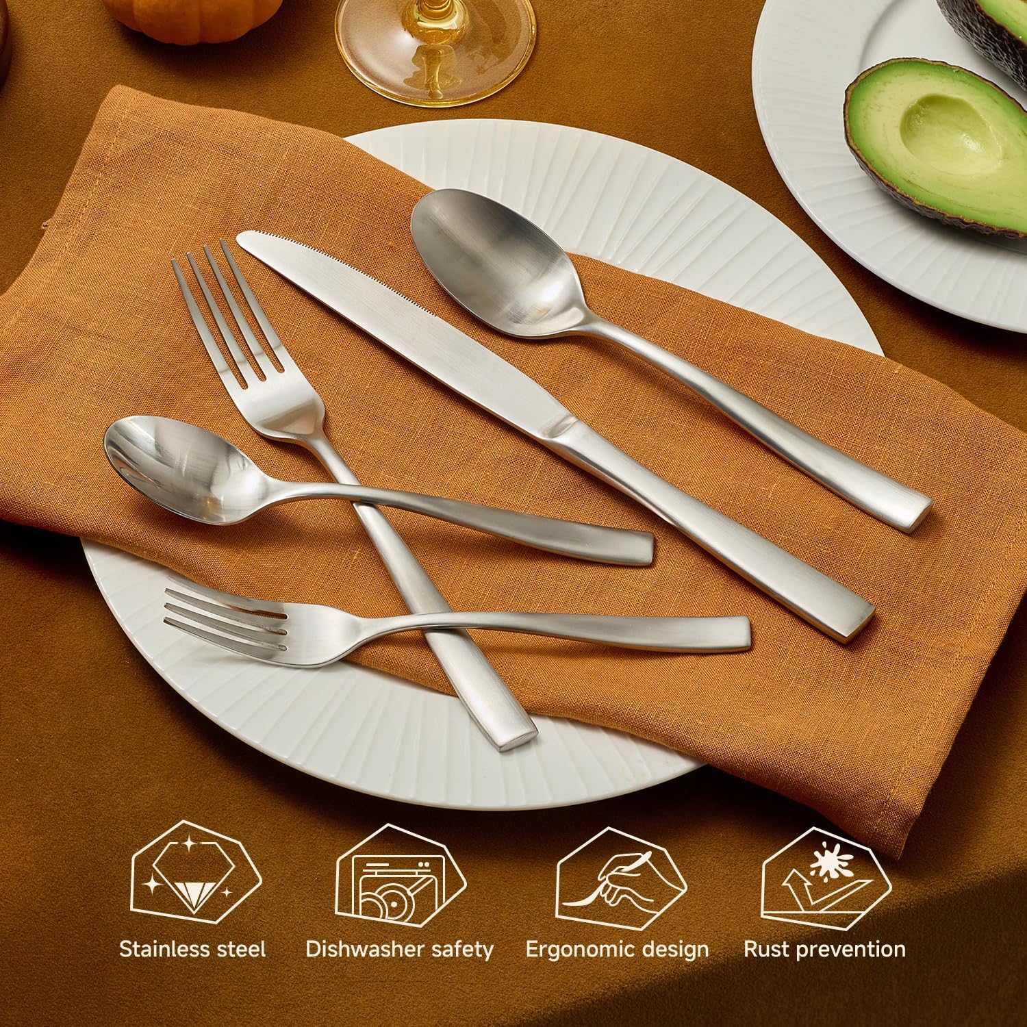 KINGSTONE 30-Piece Silverware Set for 6, Matte Stainless Steel Flatware Set with Forks, Knives, Spoons, Dishwasher Safe, Rust Resistant Cutlery for Home & Wedding