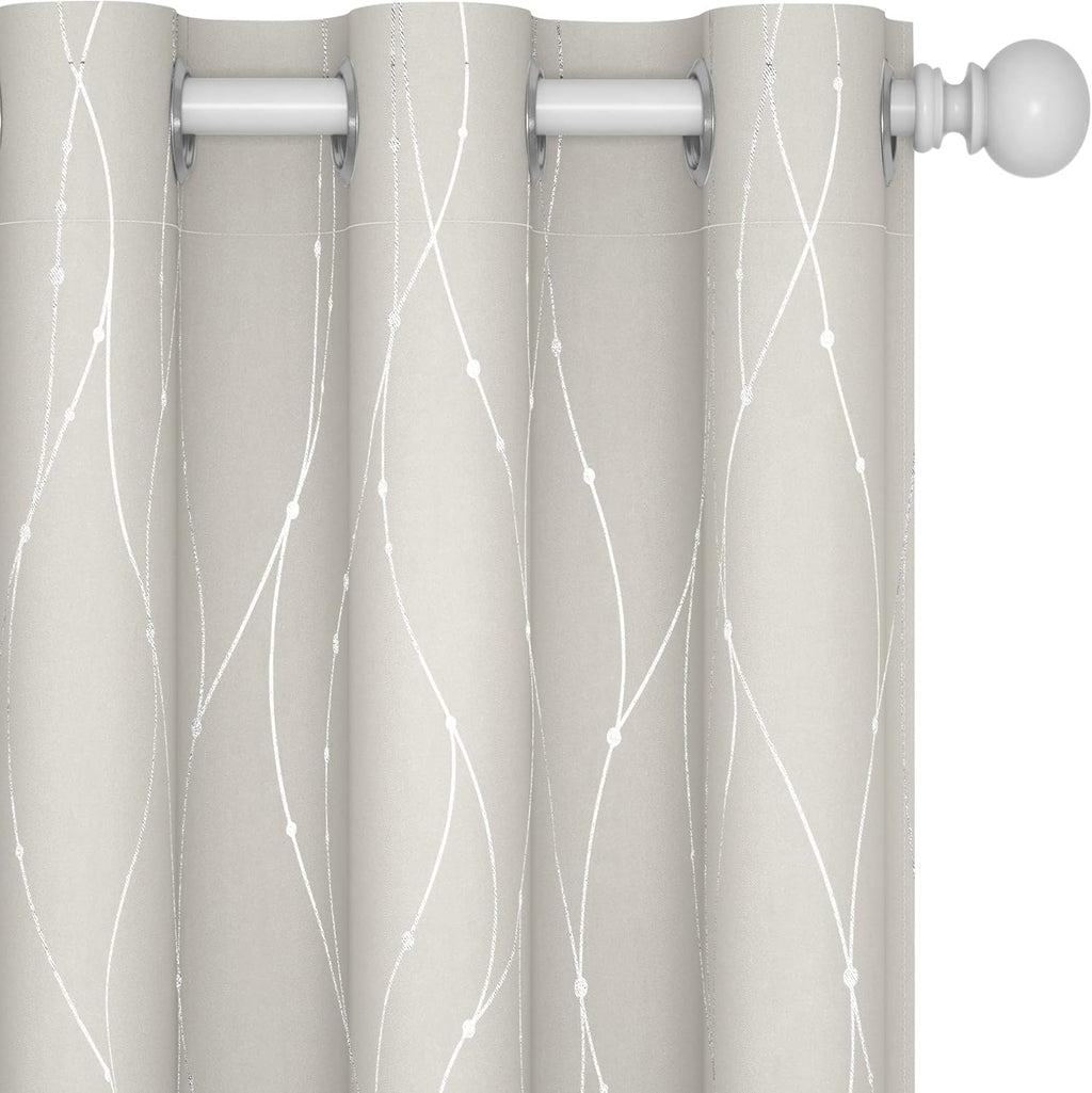 Deconovo Blackout Curtains, Grey Curtain, Thermal Insulated Soundproof Curtain Drapes, Wave Dot Foil Print, 52 x 84 Inch, 2 Panels, Machine‑Washable Privacy Window Drape for Bedroom Living Room Office