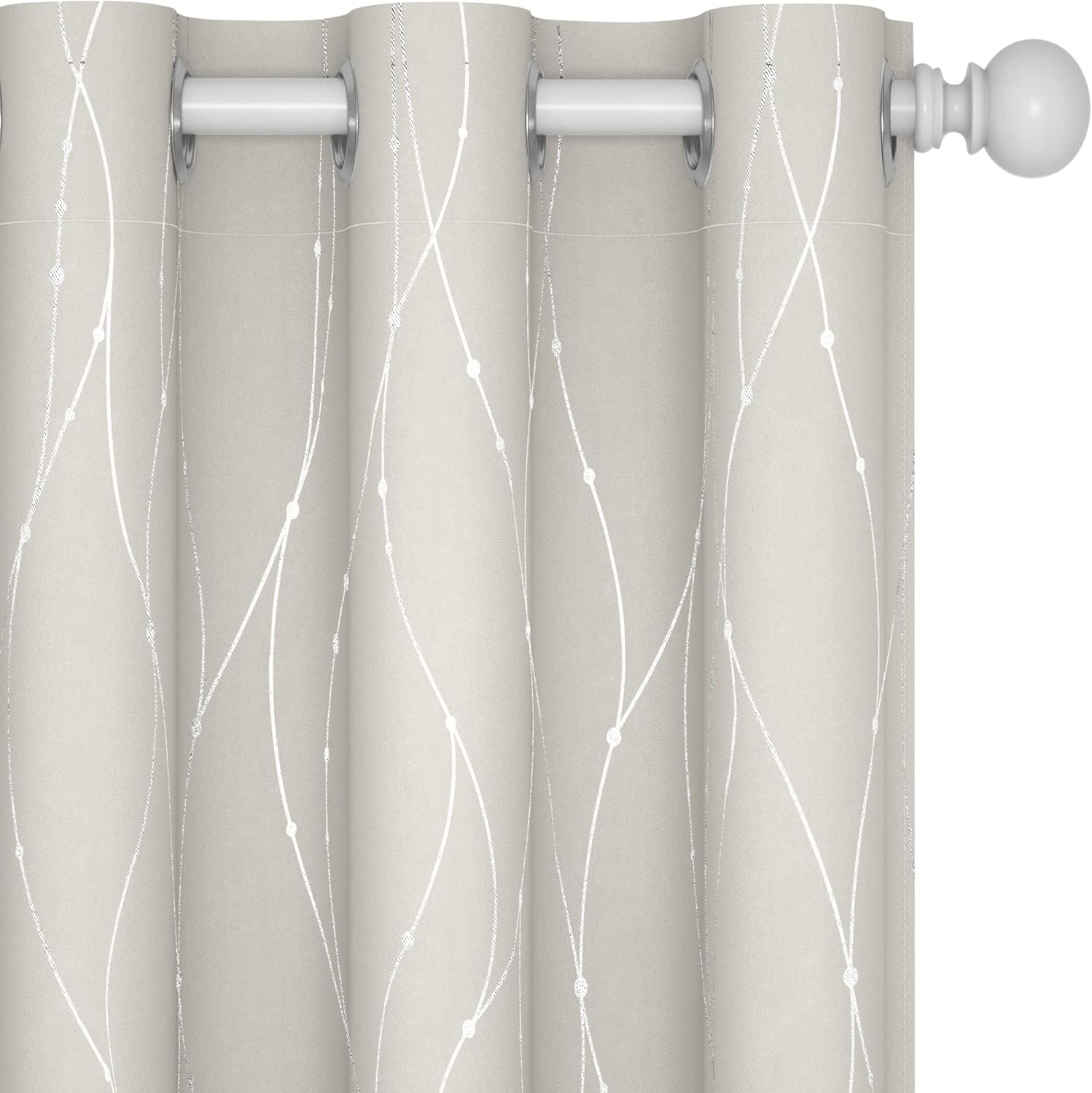 Deconovo Blackout Curtains, Grey Curtain, Thermal Insulated Soundproof Curtain Drapes, Wave Dot Foil Print, 52 x 84 Inch, 2 Panels, Machine‑Washable Privacy Window Drape for Bedroom Living Room Office
