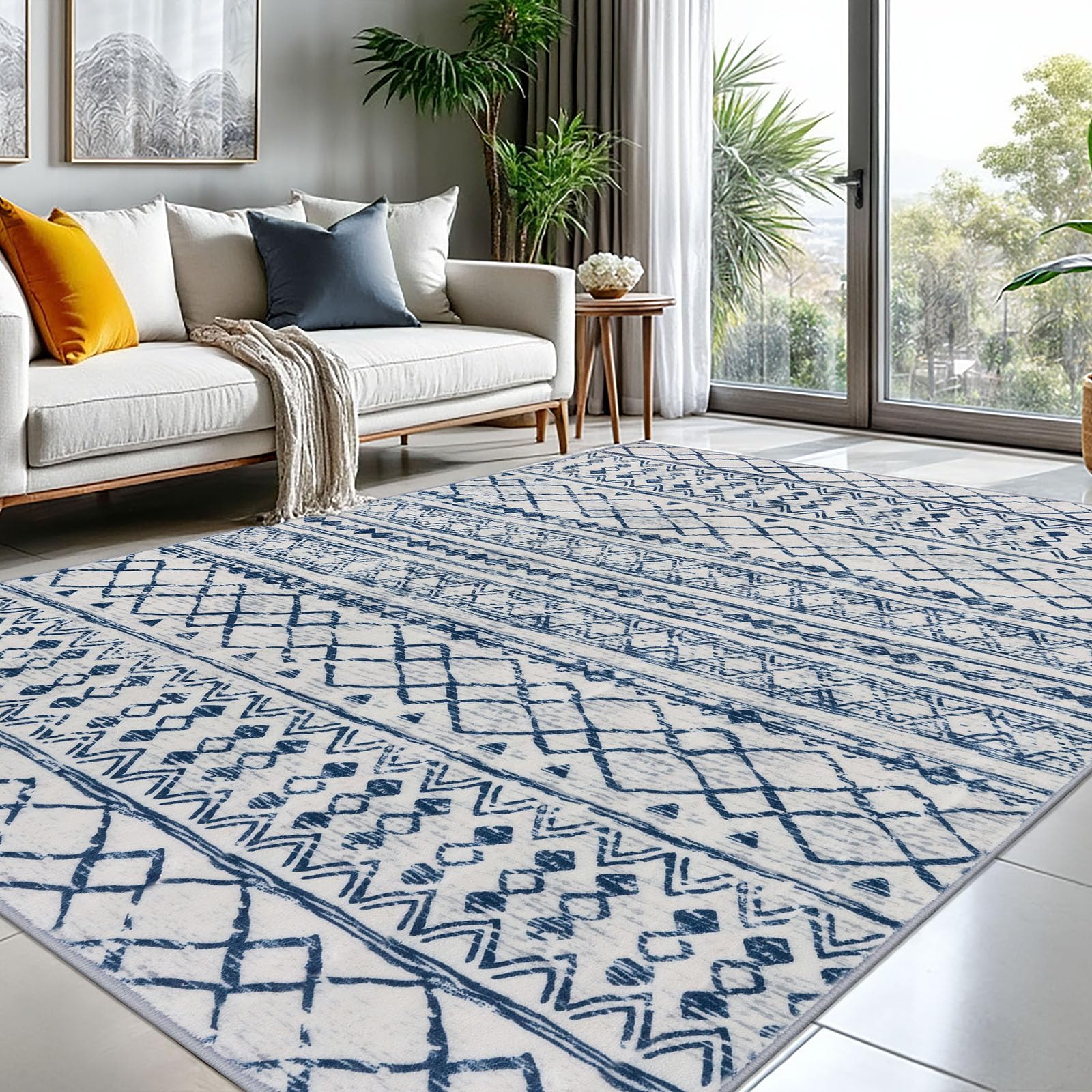KUTA Washable Non-Slip Rugs for Entryway 2x3, Grey Moroccan Boho Small Area Rug, Ultra Soft Vintage Geometric Low-Pile Indoor Door Mat Floor Carpet for Indoor, Entrance, Kitchen, Bathroom, Bedroom