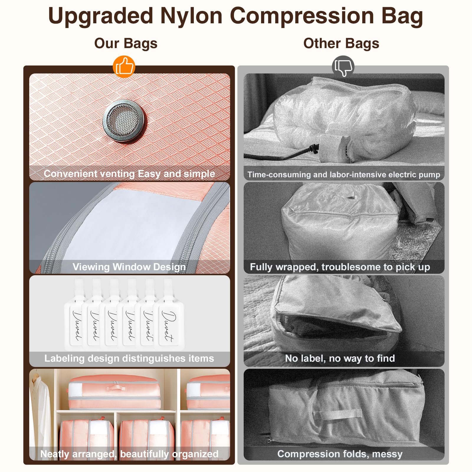 Homsorout 4 Pack Compression Storage Bags - 110L Large Capacity Comforter Storage Bag, 3-Layer Washable Ultra Space Saving Self Compression Organizer Space Bags for Blanket, Sweater, Sheet, Black