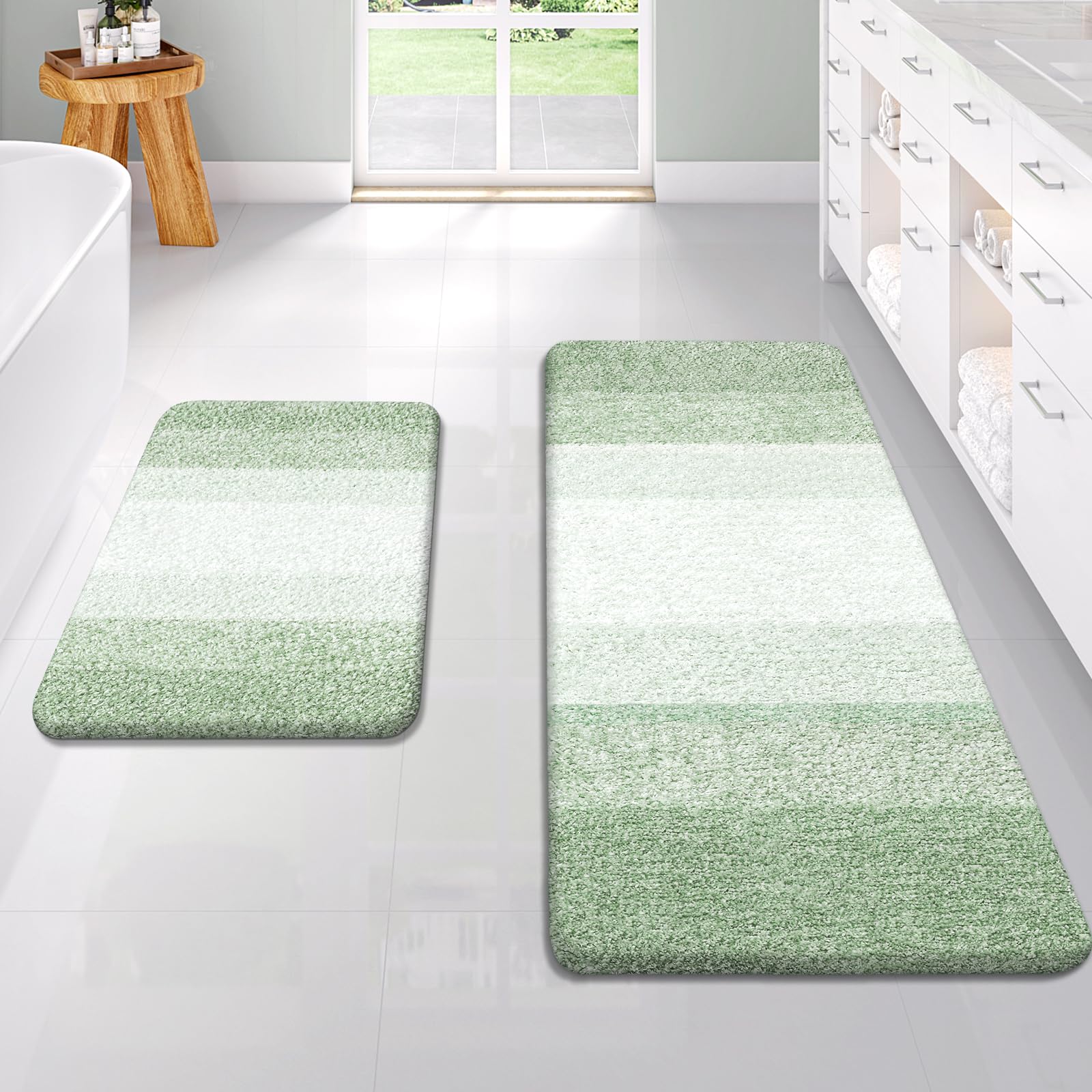 OLANLY Bathroom Rug Set 2 Piece, Soft Absorbent Microfiber Bath Mats and U-Shaped Contour Toilet Rug, Non-Slip, Machine Wash Dry, Plush Shaggy Bath Mats for Bathroom (24"x16"+24"x20", Grey)