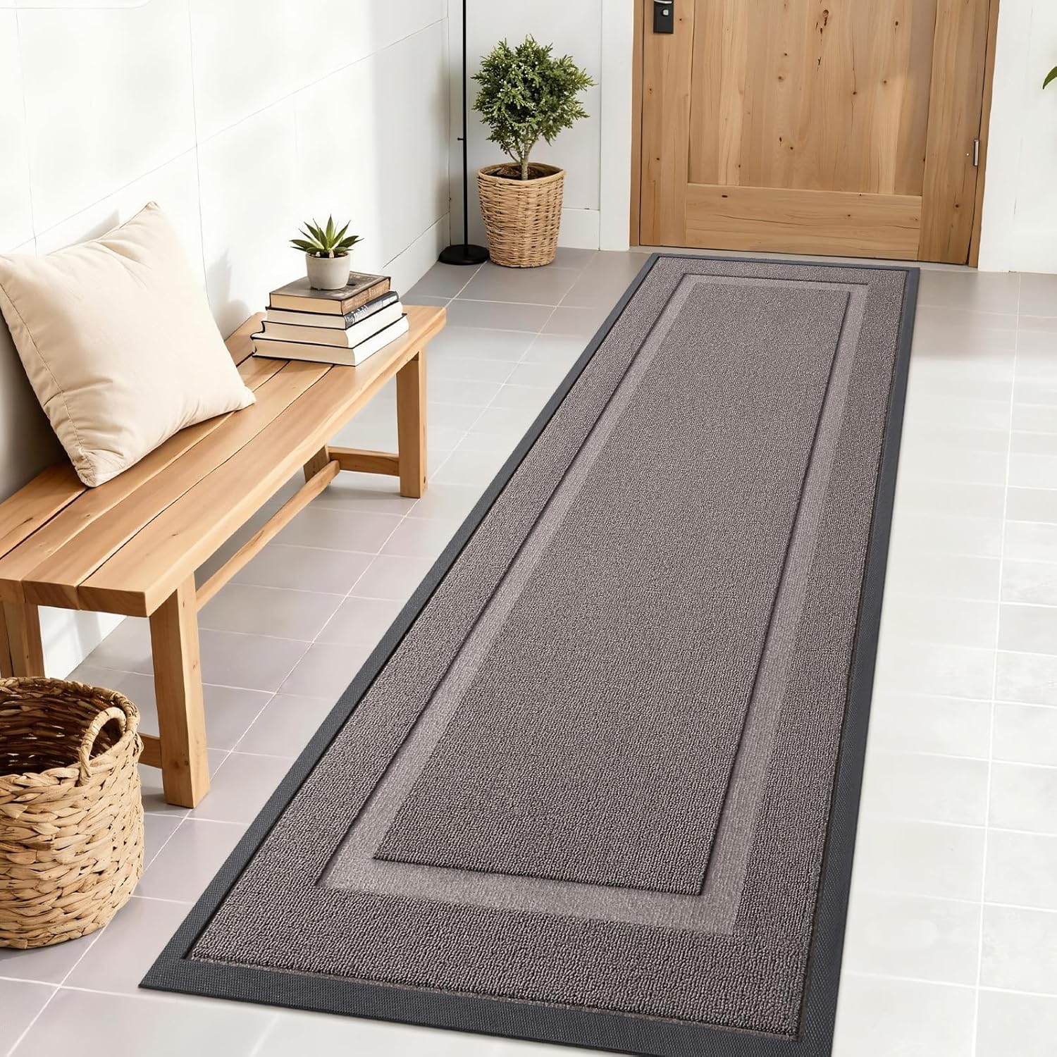 OLANLY Front Door Mat Indoor Outdoor Entrance, Waterproof All-Season, All-Weather Doormat, Sturdy Natural Rubber, Fade Resistant, Low Profile, Easy Clean Patio Porch Entryway Mat, 29.5x17, Beige
