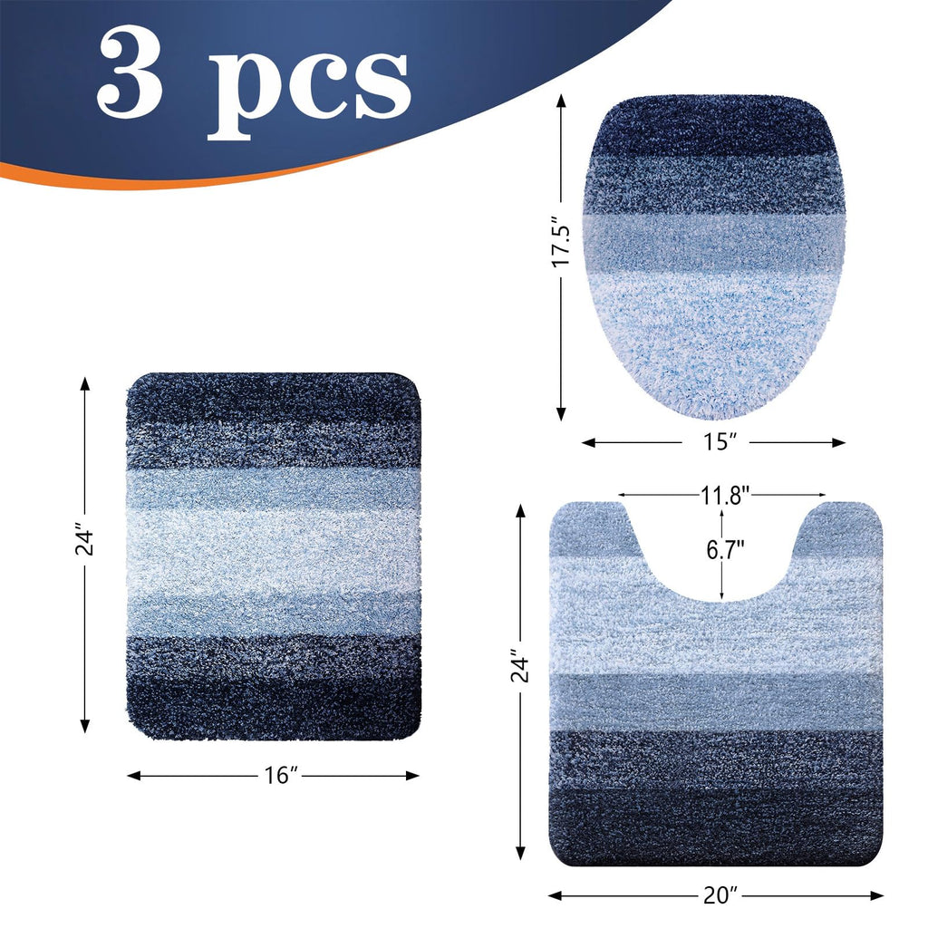 OLANLY Bathroom Rugs Sets 3 piece, Soft Microfiber Absorbent Bath Mat, U-Shaped Contour Toilet Mat and Toilet Lid Cover, Quick Dry, Machine Washable, Toilet Cover and Rug Set for Bathroom, Grey