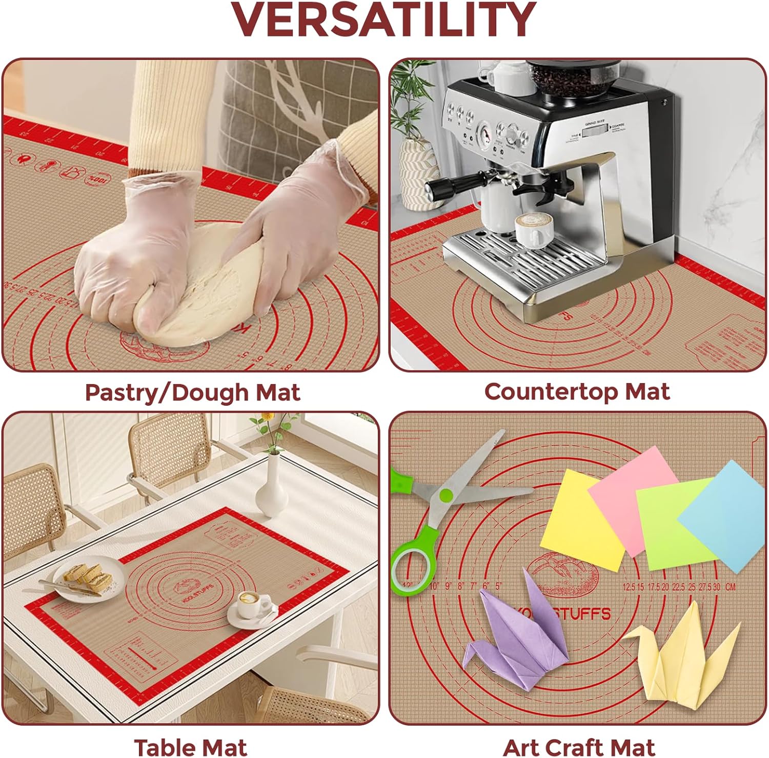 Silicone Baking Set - Non-Slip Pastry Mat (26"x16") with Measurements & 2PCS Silicone Bread Sling, Versatile Non-Stick Baking Accessories for Dough Rolling, Bread, Pizza, Cookies