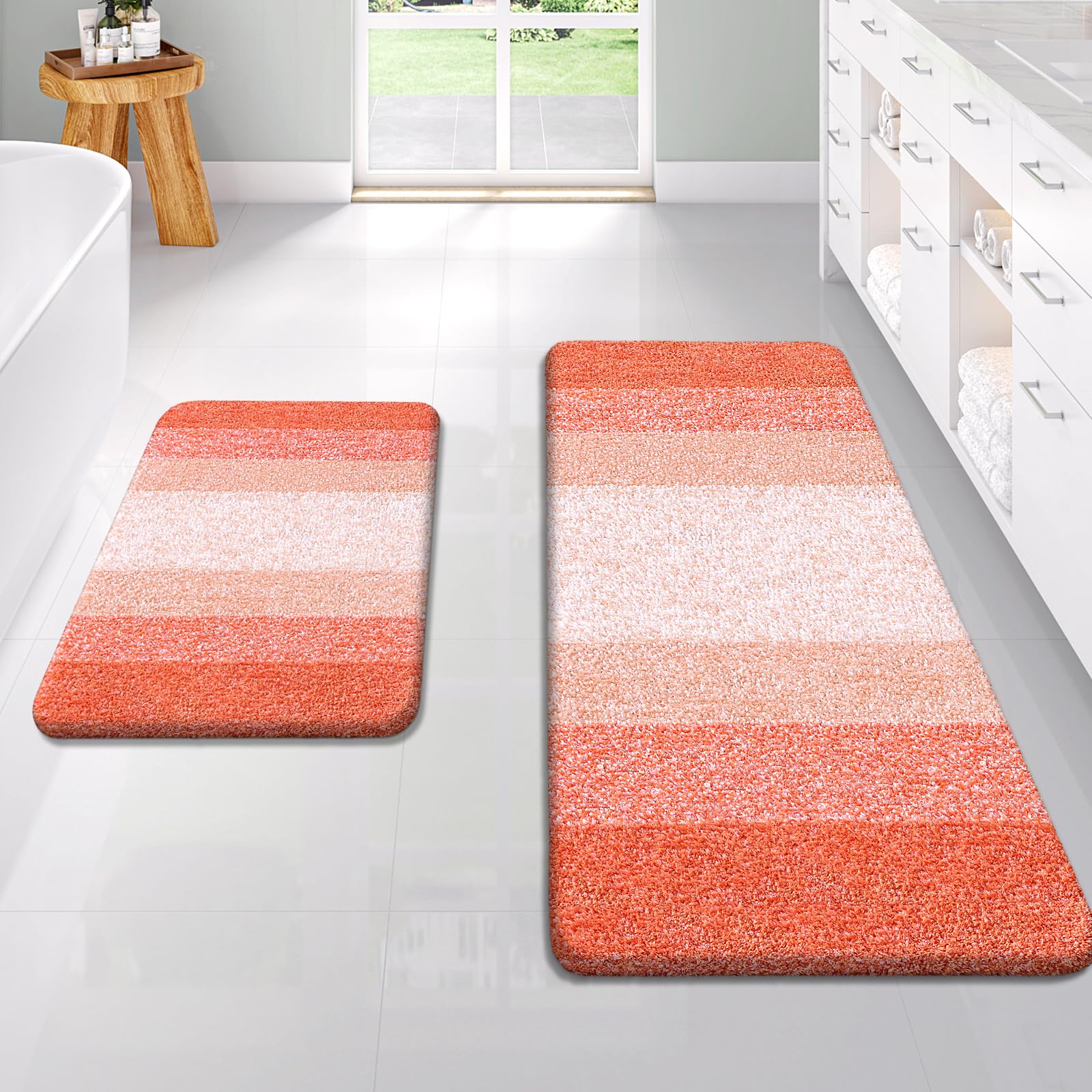 OLANLY Bathroom Rug Set 2 Piece, Soft Absorbent Microfiber Bath Mats and U-Shaped Contour Toilet Rug, Non-Slip, Machine Wash Dry, Plush Shaggy Bath Mats for Bathroom (24"x16"+24"x20", Grey)