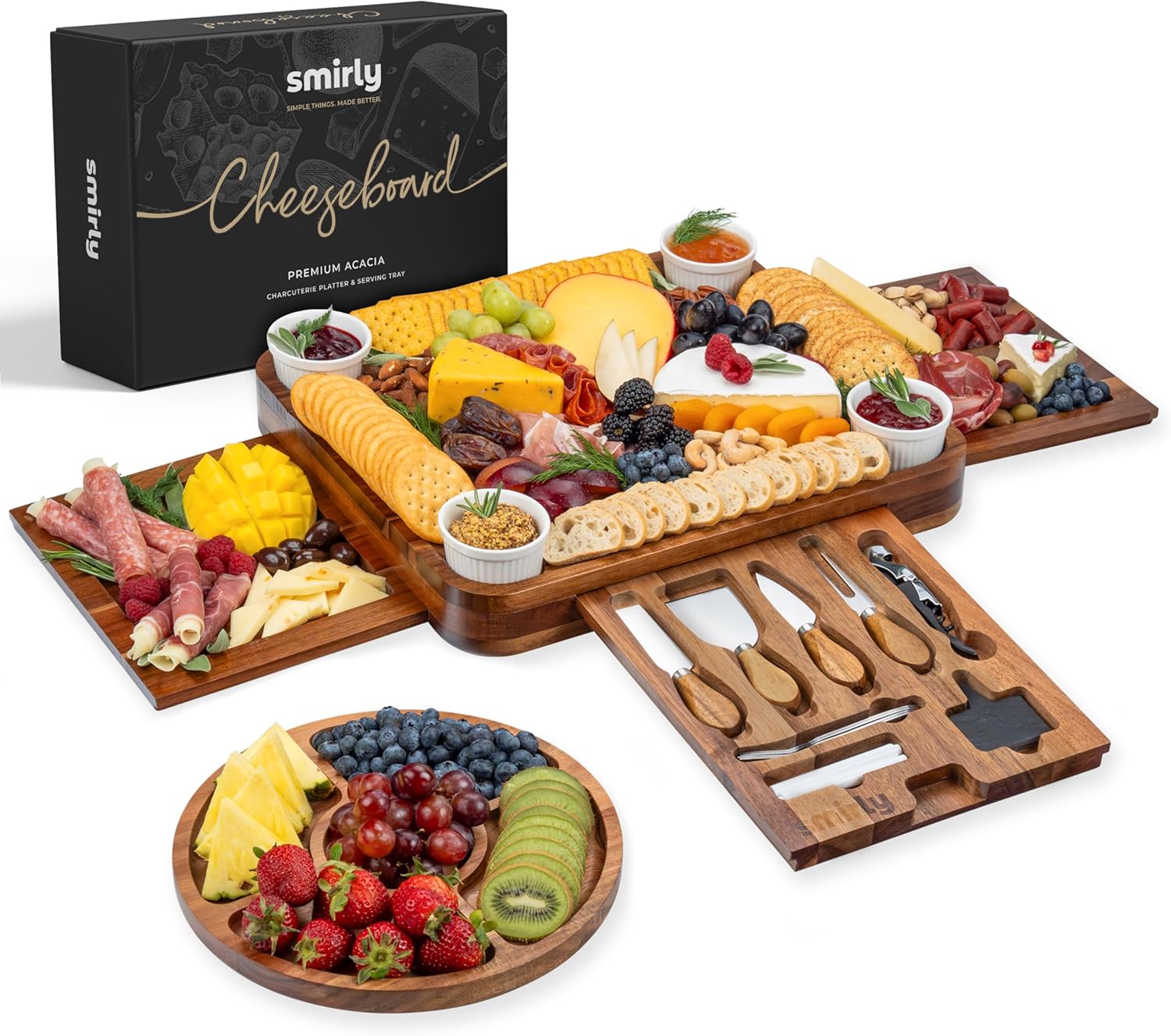 3 Side Acacia Wood Charcuterie Boards Gift Set Bundle