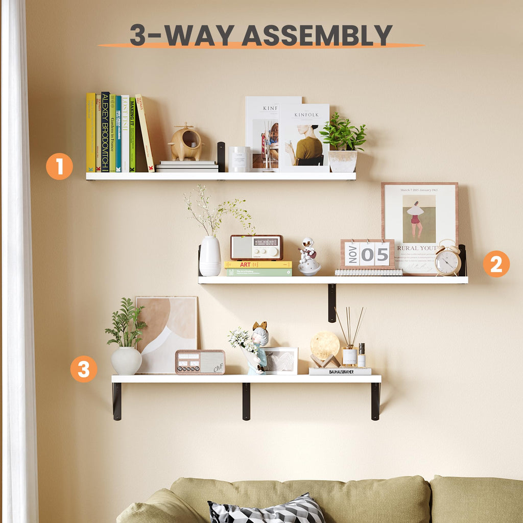 upsimples Floating Book Shelves for Wall, 15.7 Inches Wood Shelves for Living Room, Bathroom, Bedroom, Kitchen Storage and Decoration, White