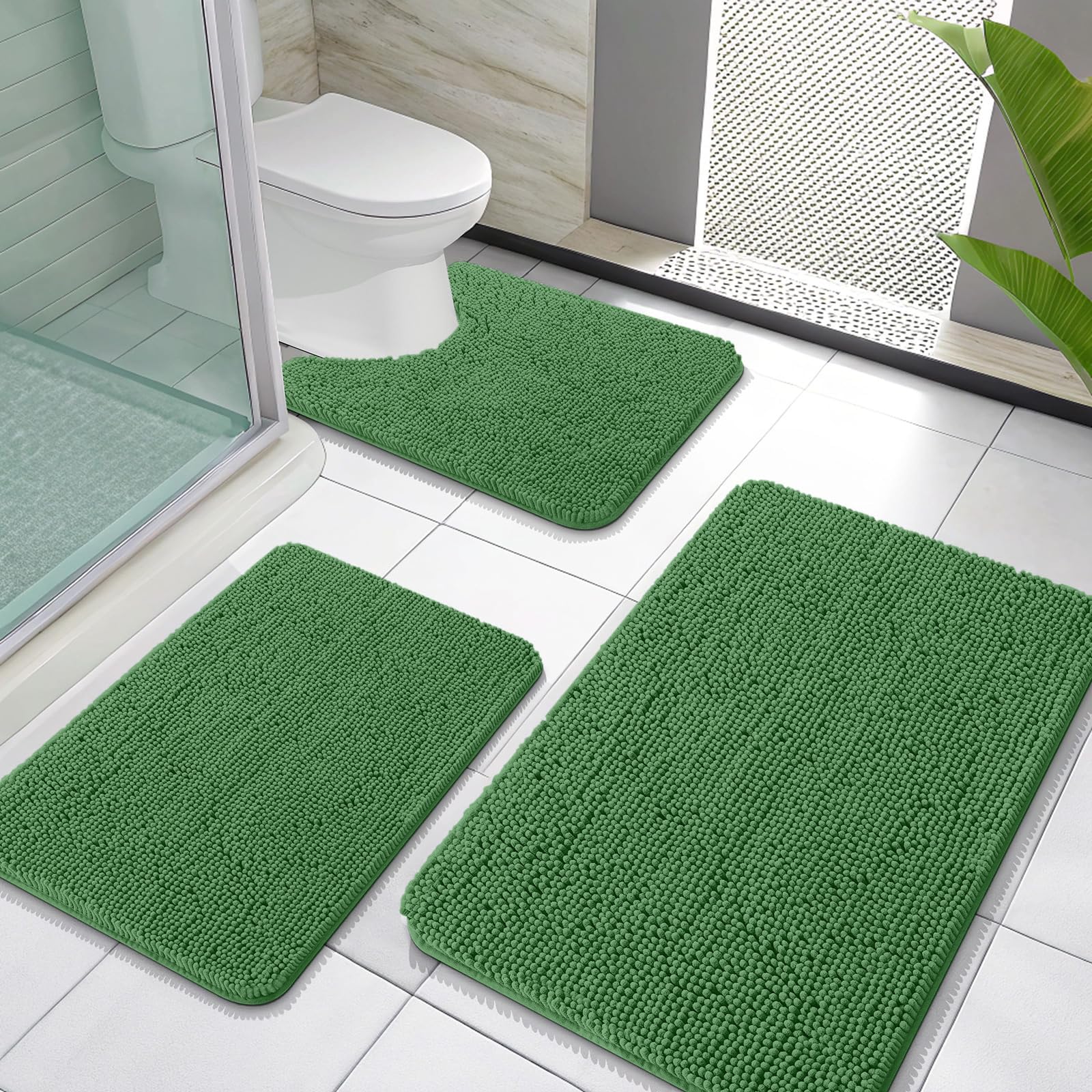 OLANLY Bathroom Rugs Sets 3 Piece, Soft Absorbent Chenille Bath Mats and U-Shaped Contour Toilet Rug, Quick Dry, Home Decor Accessories, Bath Mat Set for Bathroom (30"x20"+24"x16"+24"x20", Grey)
