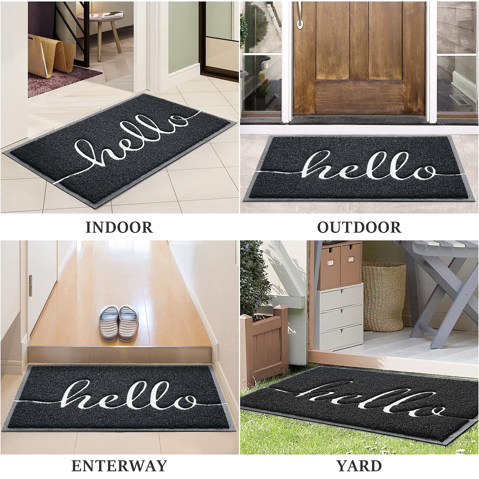 Door Mat (30"x17.5",Black), Welcome Mat Low Profile Front Doormat Floor Mat Non Slip Rugs for Entryway, Patio, High Traffic Areas