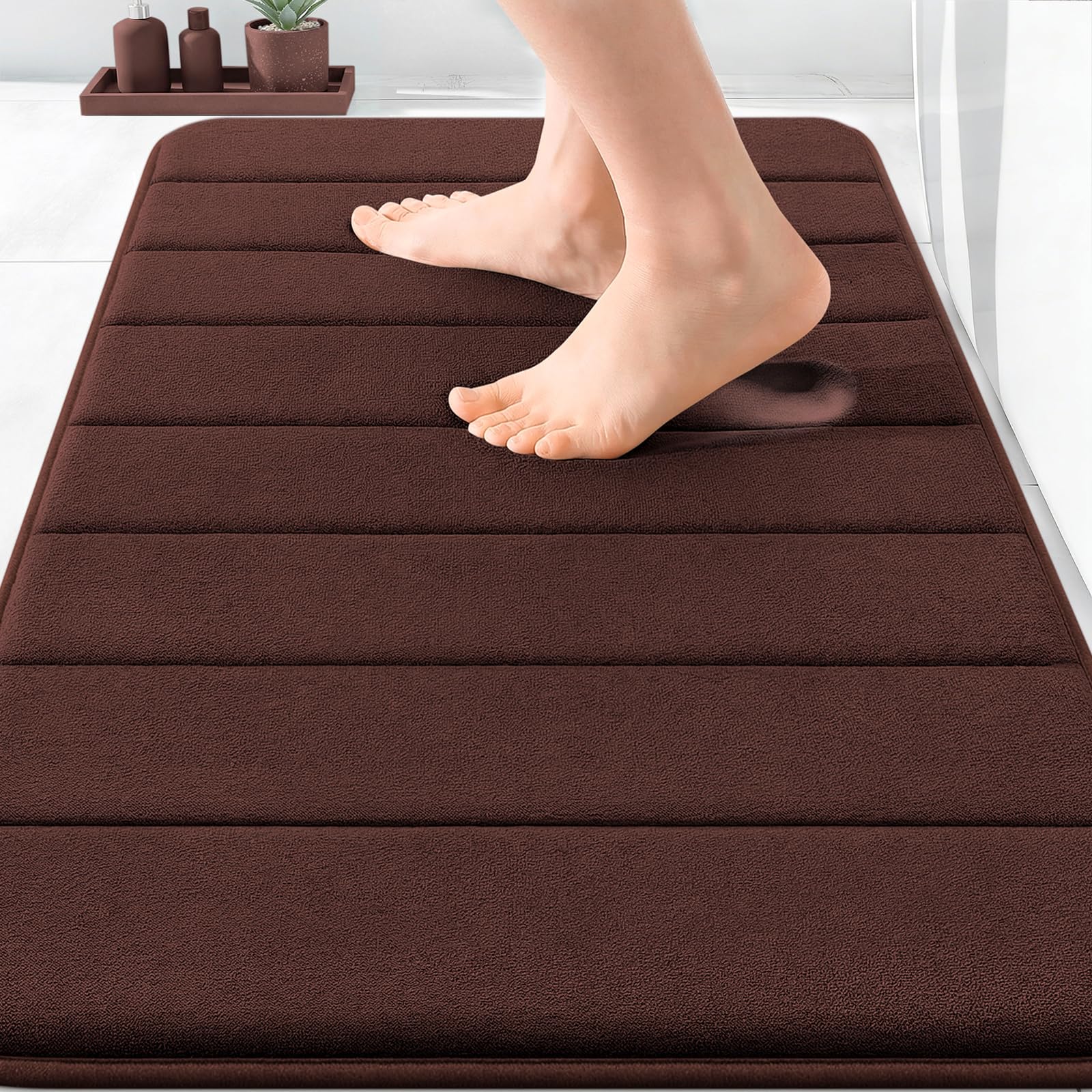 OLANLY Memory Foam Bath Mat 30x20, Super Soft Absorbent Bathroom Rugs, Quick Dry, Machine Washable Shower Floor Rugs, Bathmat Carpet, Bathroom Home Decor Accessories, Grey