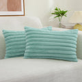 decorUhome Cozy Faux Fur Spring Throw Pillow Covers 18x18 Set of 2 Decorative Soft Plush Striped Modern Farmhouse Boho Couch Pillow Cases with Velvet Back for Sofa Bed Living Room, Cream White