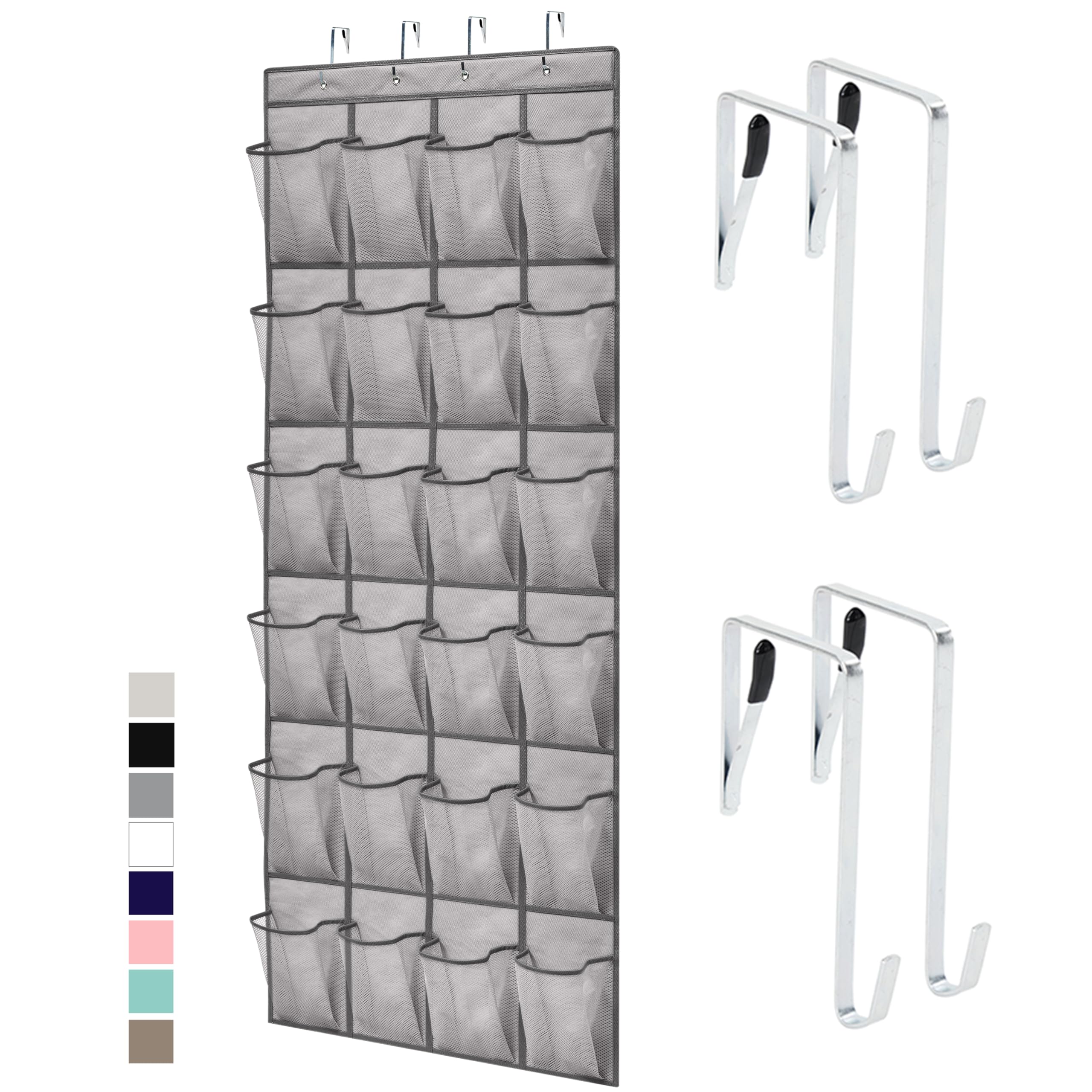 GORILLA GRIP Over the Door Shoe Organizer, 24 Large Breathable Mesh Pockets, Space Saving Hanging Storage Holder, Closet Rack Hanger Holds Up to 40 lbs, Hangs on Closets for Shoes, Accessories, Black