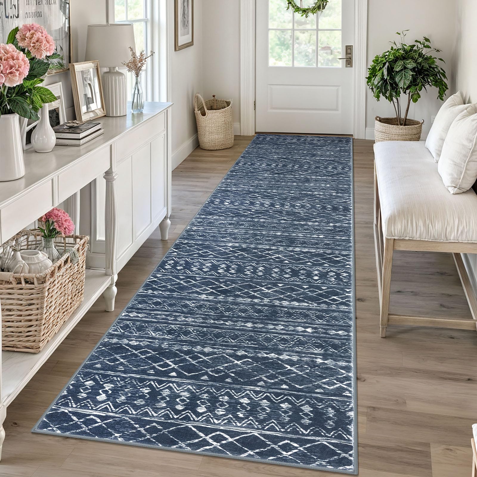 KUTA Washable Non-Slip Rugs for Entryway 2x3, Grey Moroccan Boho Small Area Rug, Ultra Soft Vintage Geometric Low-Pile Indoor Door Mat Floor Carpet for Indoor, Entrance, Kitchen, Bathroom, Bedroom