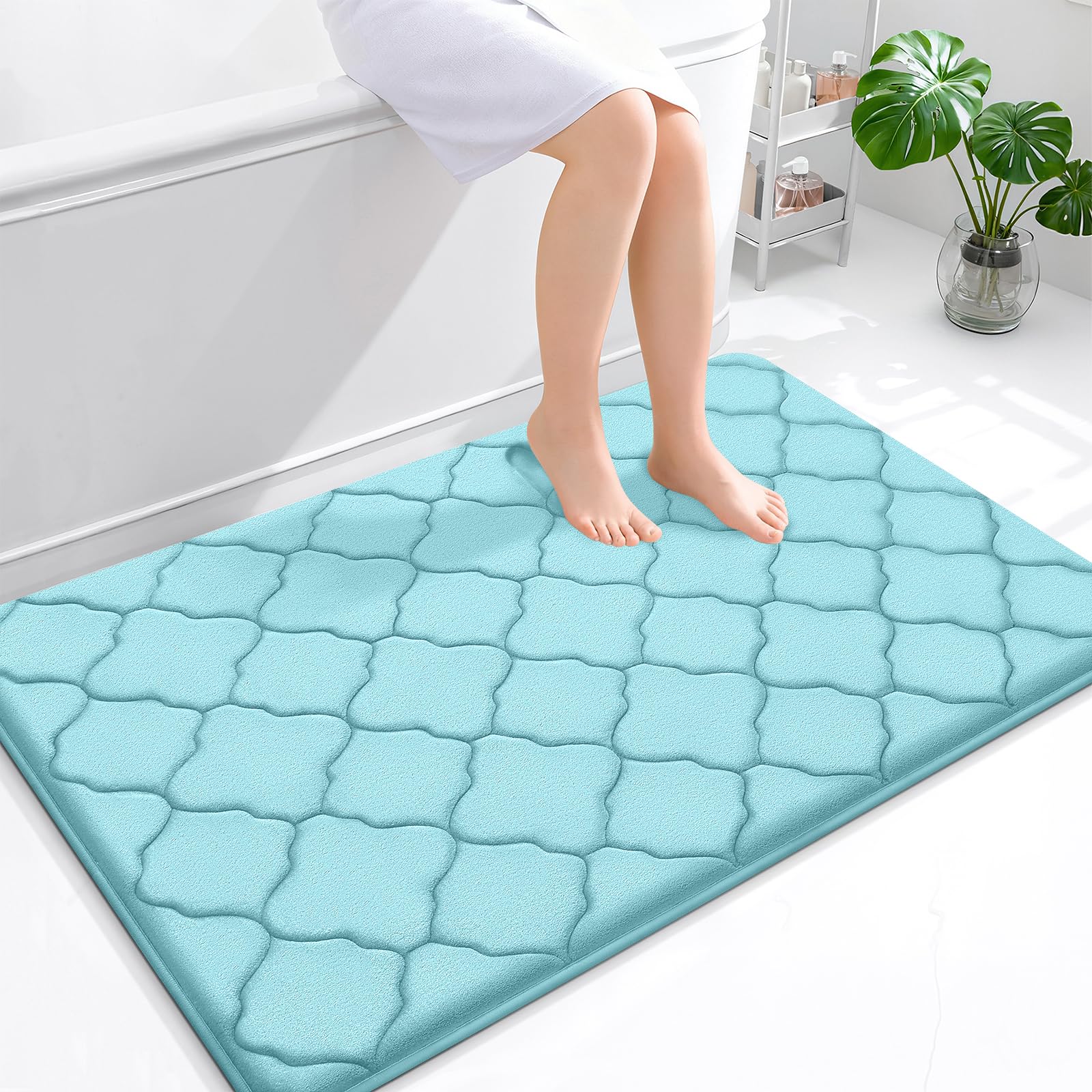 OLANLY Memory Foam Bath Mat Rug 24x16, Ultra Soft and Absorbent Bathroom Rugs, Non-Slip, Comfortable, Machine Washable Bath Carpet for Bathroom Floor, Tub, Shower and Home Decor Accessories, Black