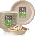 Vplus 150 Pack Compostable Disposable Paper Plates 10 inch and 180 Pack 16 OZ Paper Bowls