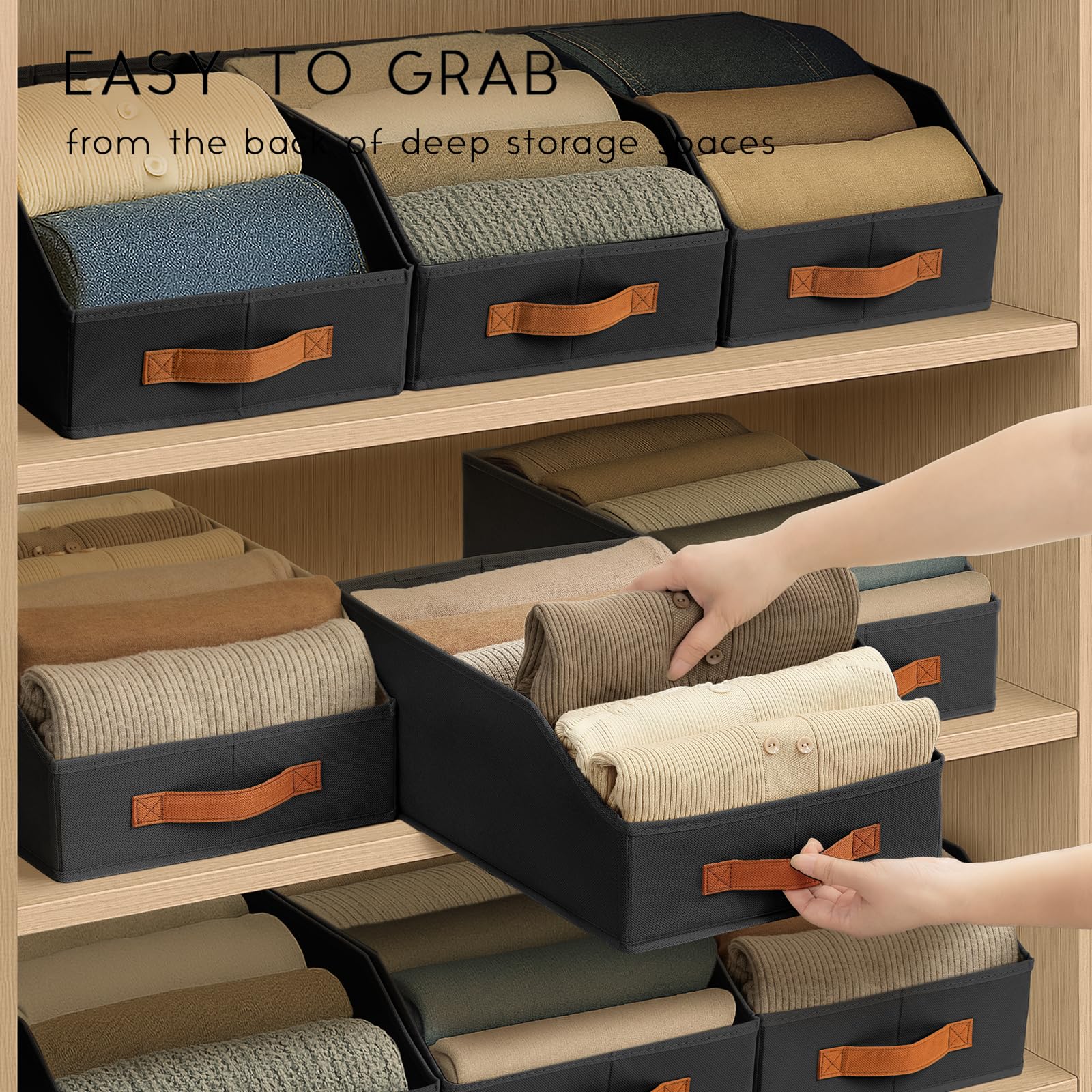 Homsorout Fabric Storage Bins for Organizing - 6 Pack Large Trapezoid Collapsible Storage Bins with Front Handle, Closet Organizers and Storage for Bedroom, Home Shelves, Small Spaces, Beige