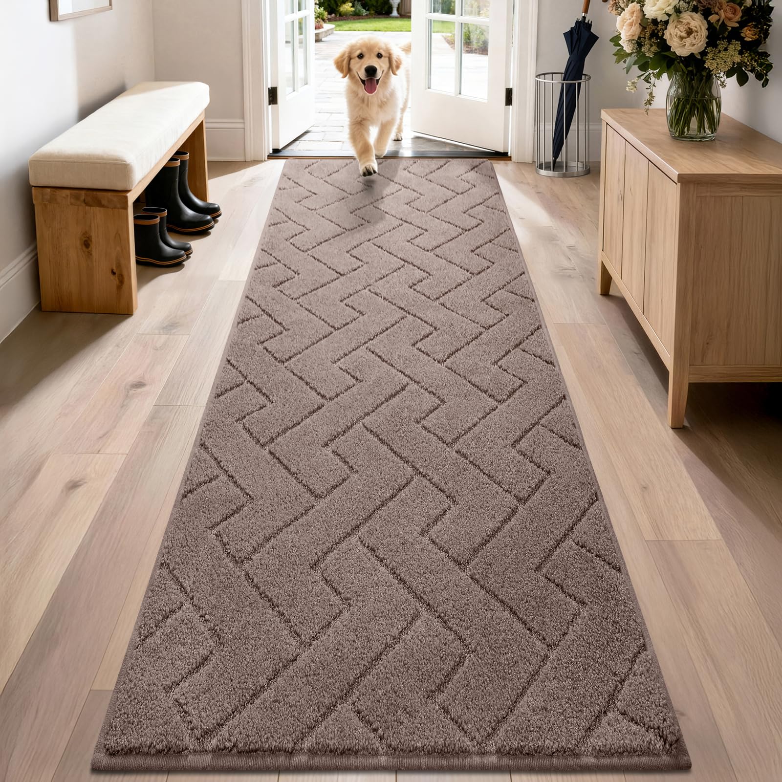 PURRUGS Dirt Trapping Door Mat 20" x 31.5", Non-Slip Machine Washable Entry Rug, Dog Doormat, Indoor Front Door Mat, Super Absorbent Entryway Rug for Muddy Shoes & Paws, Taupe