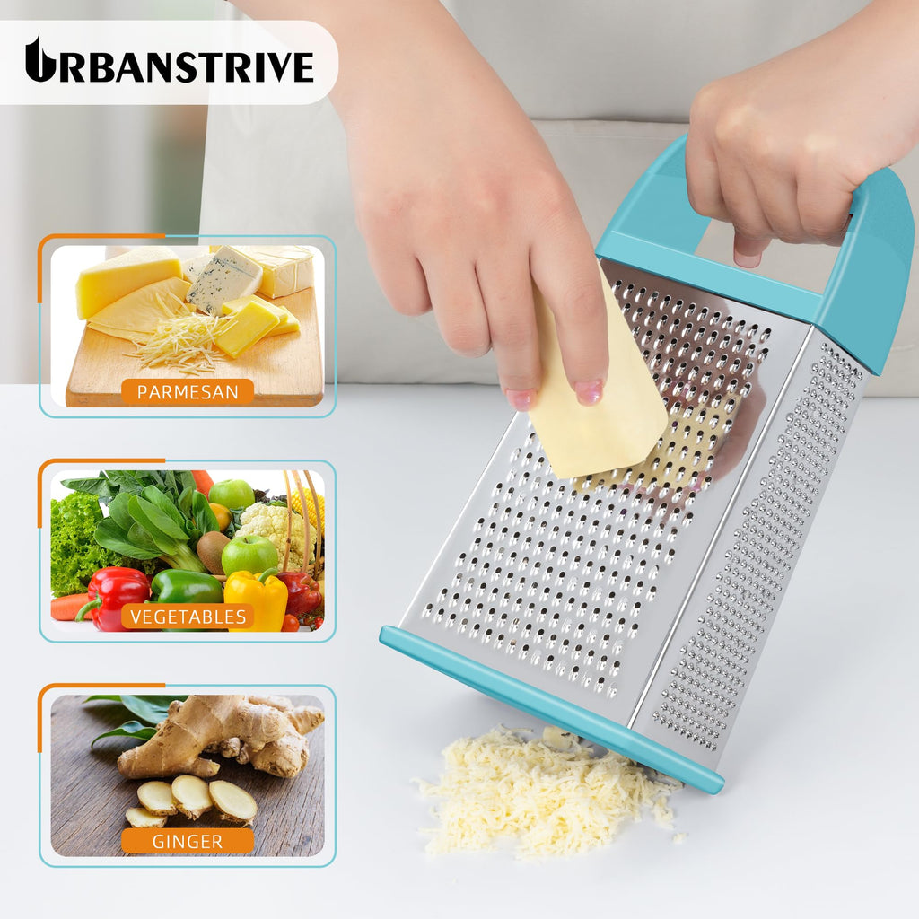 Urbanstrive Cheese Grater With Container Box Grater Stainless Steel Graters for Kitchen Cheese Shredder Parmesan Shredder Kitchen Gadgets Kitchen Tools Kitchen Gifts for Chef Dishwasher Safe Zester