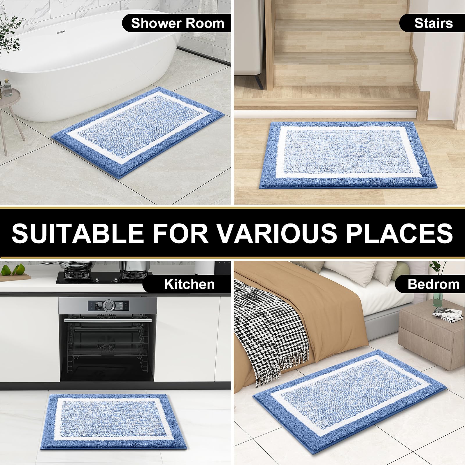 OLANLY Bathroom Rugs Sets 3 Piece, Soft Absorbent Microfiber Bath Mats and U-Shaped Contour Toilet Rug, Home Decor Accessories, Non-Slip, Bath Mat Set for Bathroom (30"x20"+24"x16"+24"x20", Grey)