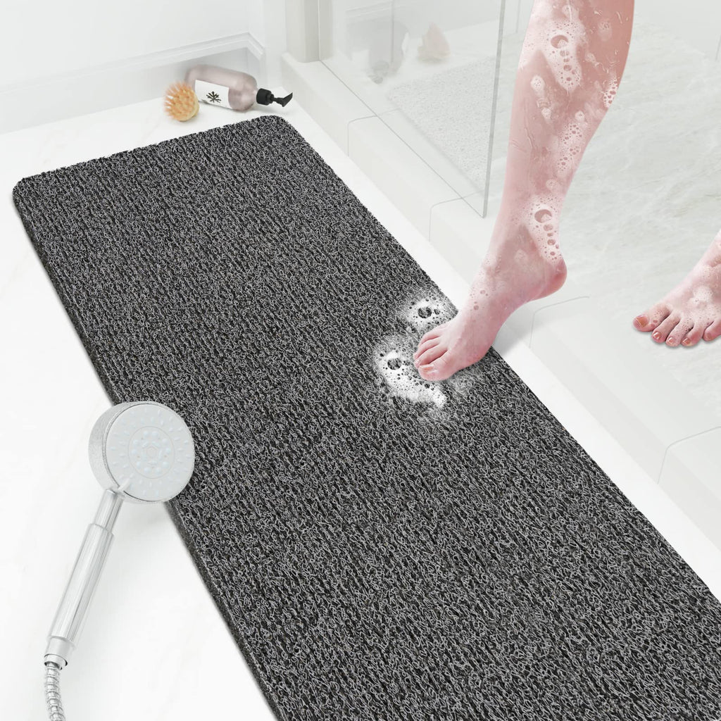 PVC Loofah Shower/Bathtub Mat Non-Slip, 24x16 inch, Soft Tub Mat with Drain, for Tub and Bathroom,Quick Drying,Grey