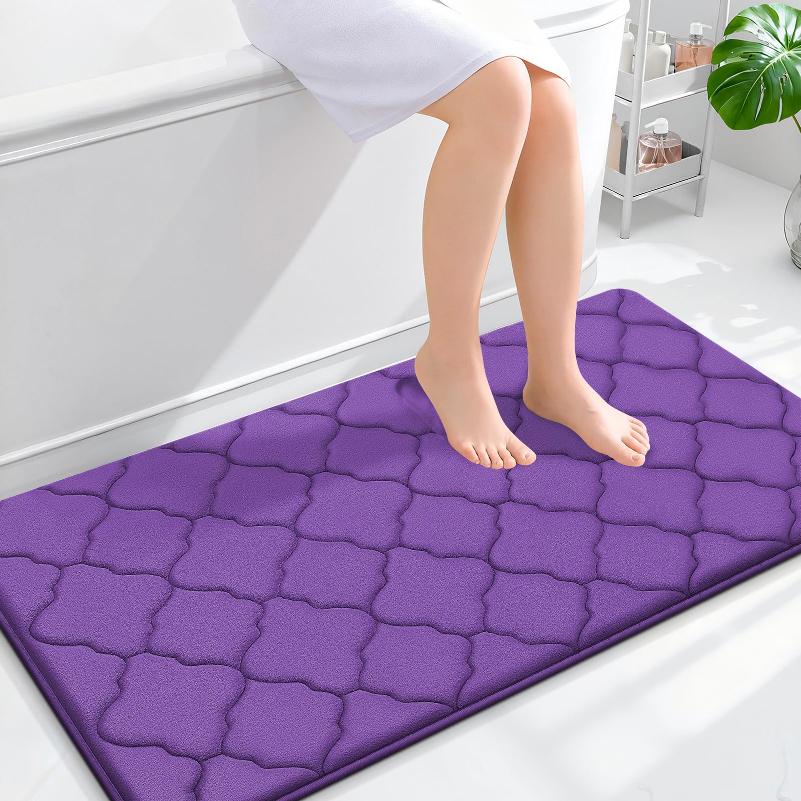 OLANLY Memory Foam Bath Mat Rug 24x16, Ultra Soft and Absorbent Bathroom Rugs, Non-Slip, Comfortable, Machine Washable Bath Carpet for Bathroom Floor, Tub, Shower and Home Decor Accessories, Black