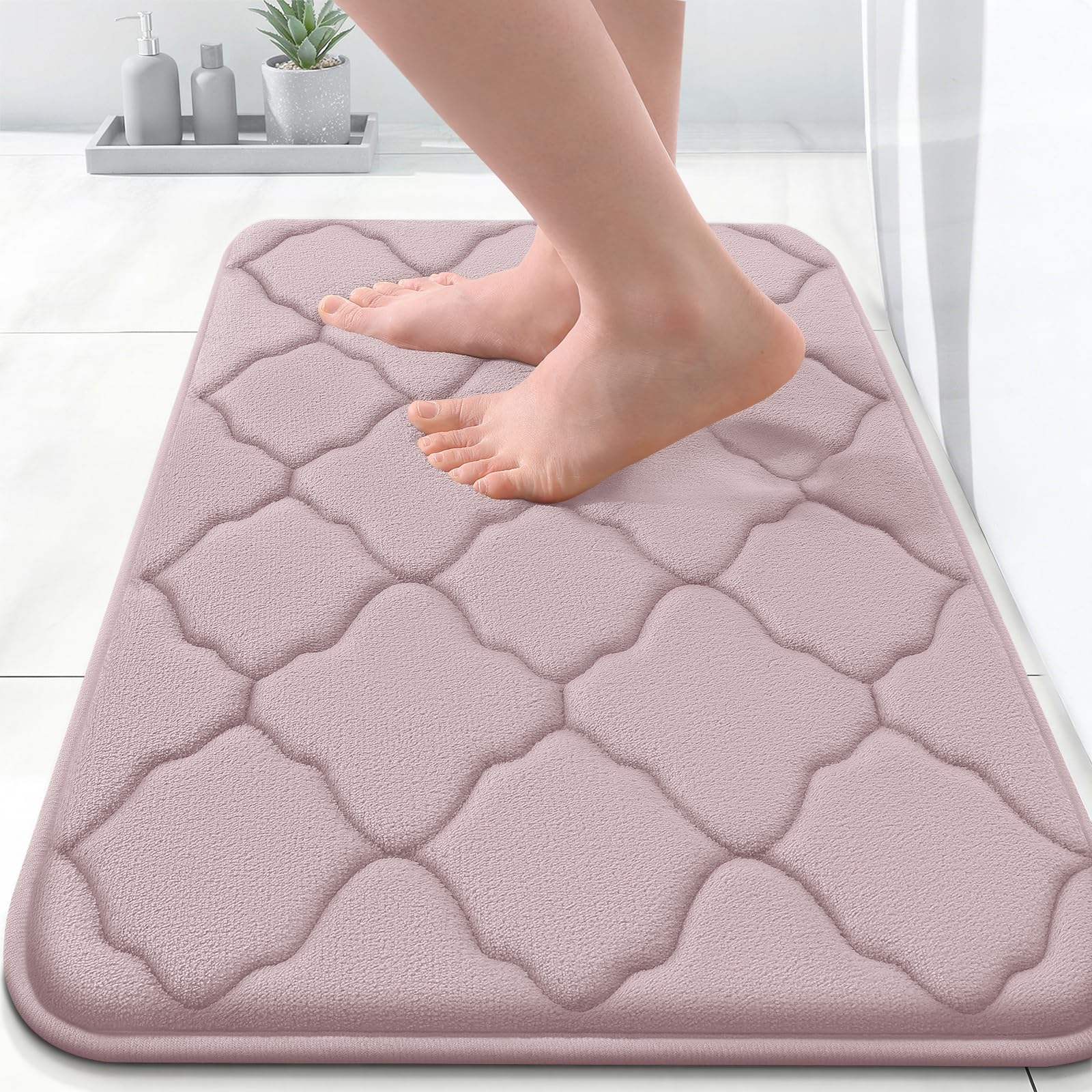 OLANLY Memory Foam Bath Mat Rug 24x16, Ultra Soft and Absorbent Bathroom Rugs, Non-Slip, Comfortable, Machine Washable Bath Carpet for Bathroom Floor, Tub, Shower and Home Decor Accessories, Black