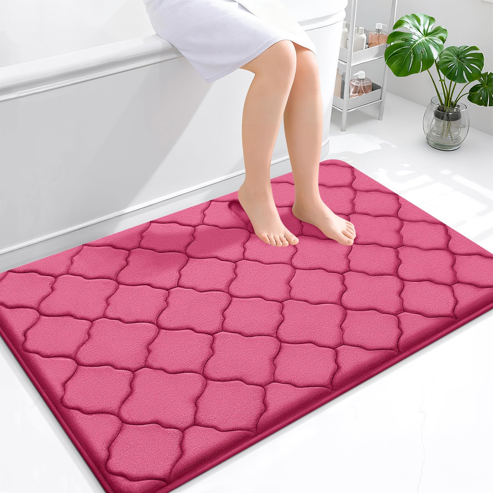 OLANLY Memory Foam Bath Mat Rug 24x16, Ultra Soft and Absorbent Bathroom Rugs, Non-Slip, Comfortable, Machine Washable Bath Carpet for Bathroom Floor, Tub, Shower and Home Decor Accessories, Black