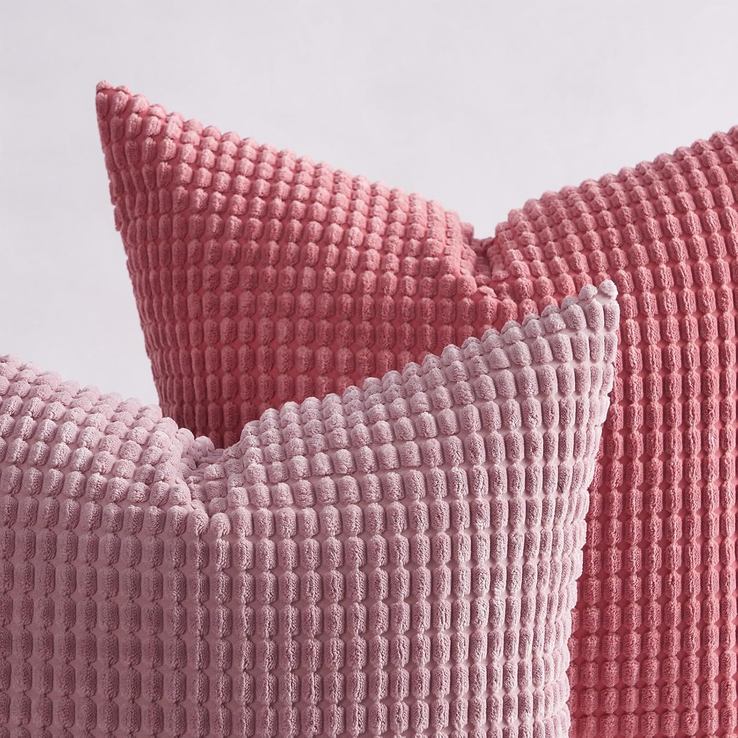 Topfinel Aesthetic Pink Room Decor Throw Pillows Covers for Couch Living Room Bedroom, Coquette Room Decorative Fluffy Corduroy Cushion Cover 18x18 Inch Set of 4 (Blush/Rose/Hot Pink)