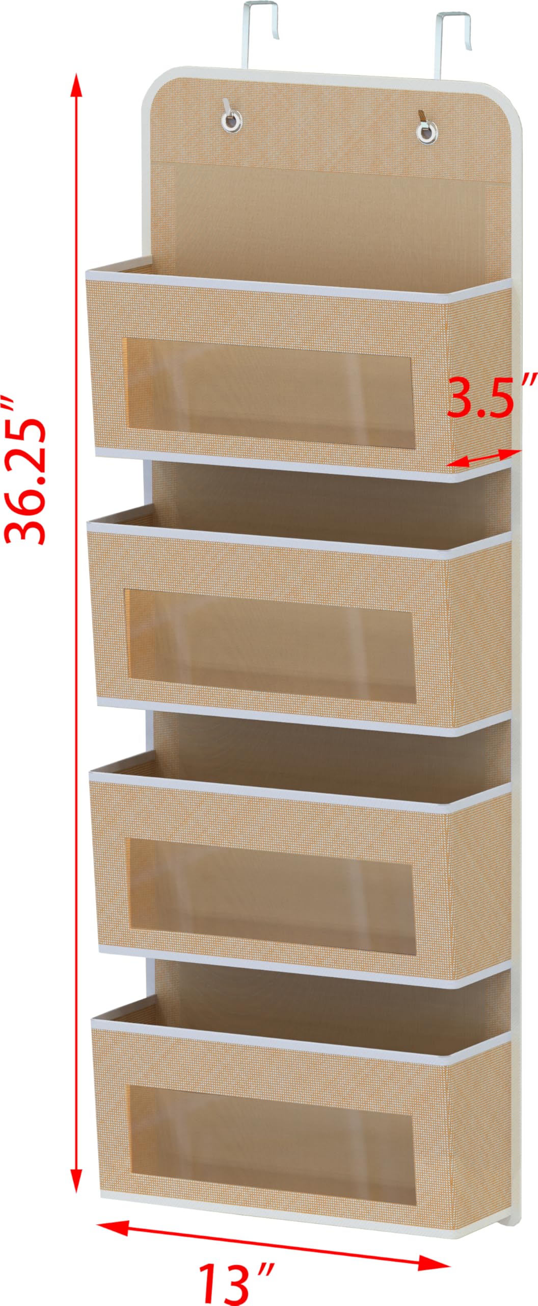 Simple Houseware 6 Clear Window Pocket Over Closet Door Storage Hanging Organizer for Bedroom, Bathroom, Pantry, Beige