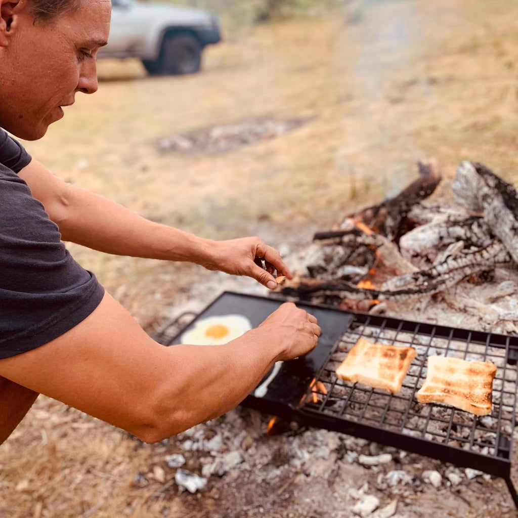 Adventure Seeka 24" Heavy Duty Folding Campfire Grill, Food-Safe Cooking Surface, Compact Folding Design, Portable Grill Grate & Griddle for Campfire Cooking, Australian Designed & Owned