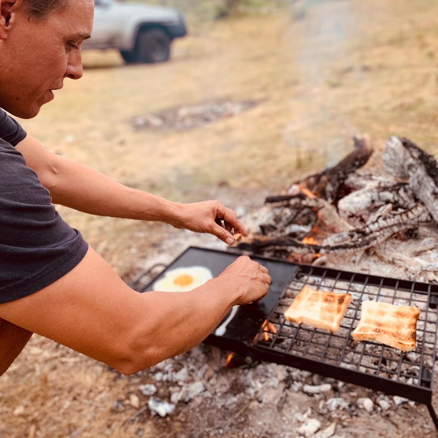 Adventure Seeka 24" Heavy Duty Folding Campfire Grill, Food-Safe Cooking Surface, Compact Folding Design, Portable Grill Grate & Griddle for Campfire Cooking, Australian Designed & Owned