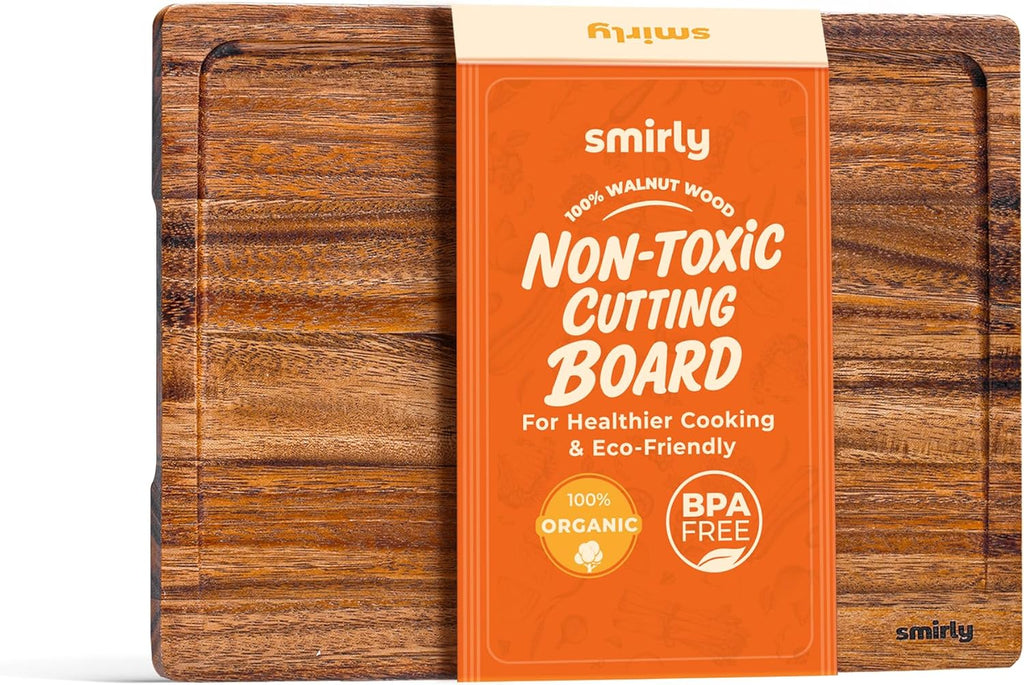 SMIRLY Bamboo Cutting Board Set, Chopping Board and Wooden Cutting Boards for Kitchen, Small Wood Cutting Board and butcher block (Walnut, 1 Pack)