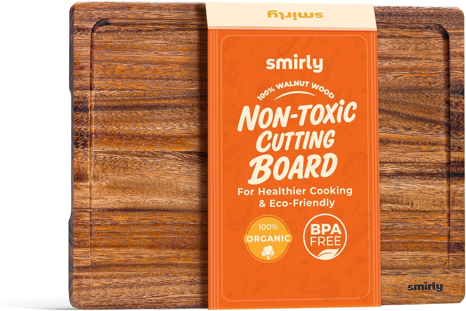 SMIRLY Bamboo Cutting Board Set, Chopping Board and Wooden Cutting Boards for Kitchen, Small Wood Cutting Board and butcher block (Walnut, 1 Pack)