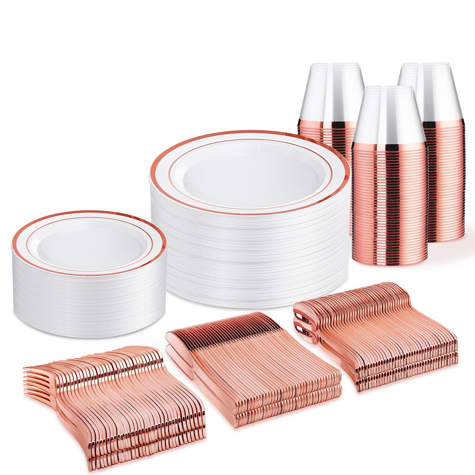 WELLIFE 600 PCS Silver Disposable Dinnerware Set for 100 Guests, Wedding Reception Plates & Silver Plastic Tableware, Dinner & Salad Plates, Cups, Forks, Knives & Spoons for Weddings & Elegant Events