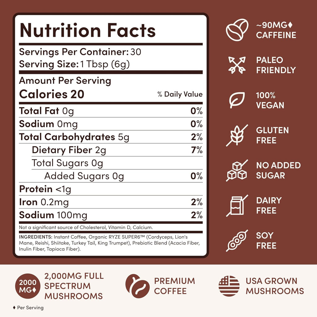RYZE SUPERFOODS Mushroom Dark Roast Coffee (30 Servings) + Mushroom Overnight Oats (7 Servings), USDA Organic with 6 Adaptogenic Mushrooms