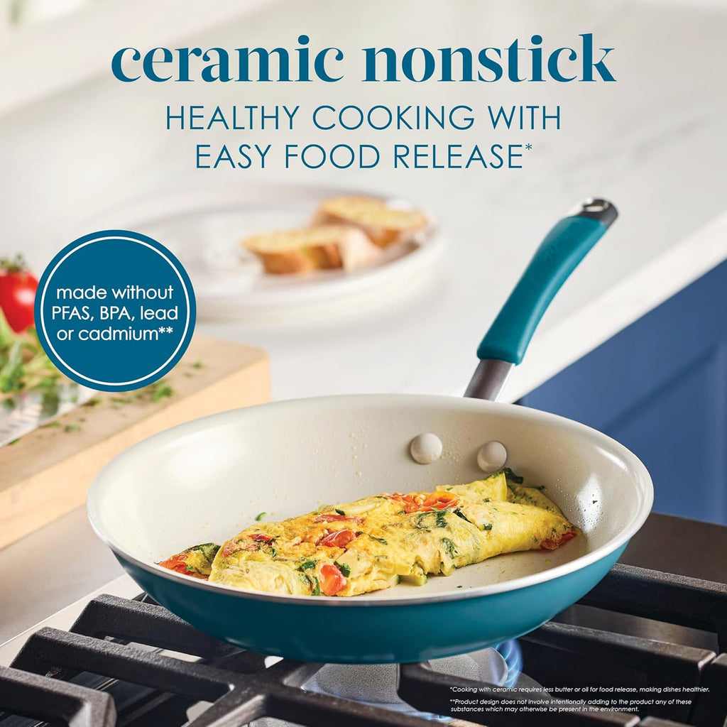Rachael Ray - 16802 Rachael Ray Cucina Nonstick Cookware Pots and Pans Set, 12 Piece, Sea Salt Gray
