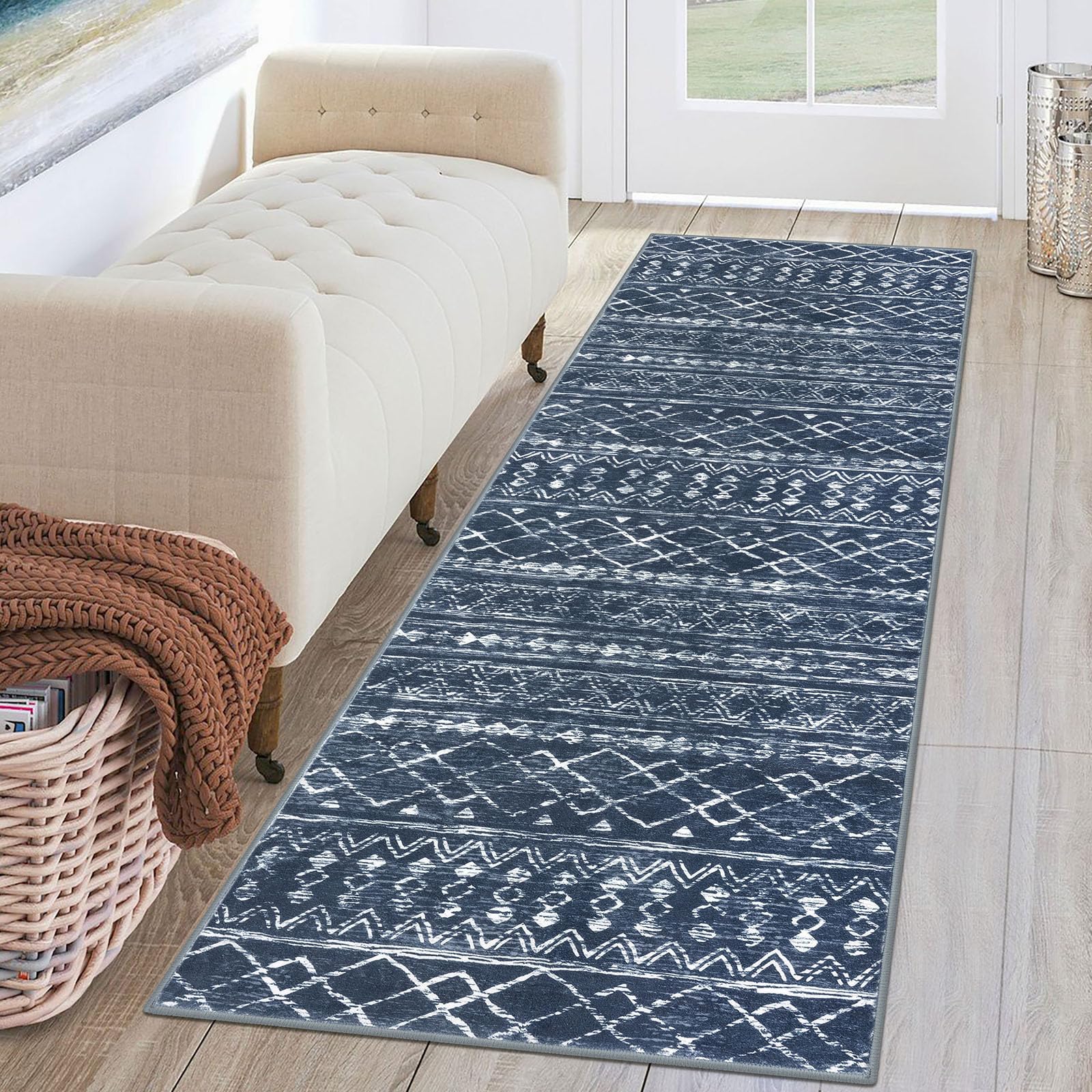 KUTA Washable Non-Slip Rugs for Entryway 2x3, Grey Moroccan Boho Small Area Rug, Ultra Soft Vintage Geometric Low-Pile Indoor Door Mat Floor Carpet for Indoor, Entrance, Kitchen, Bathroom, Bedroom