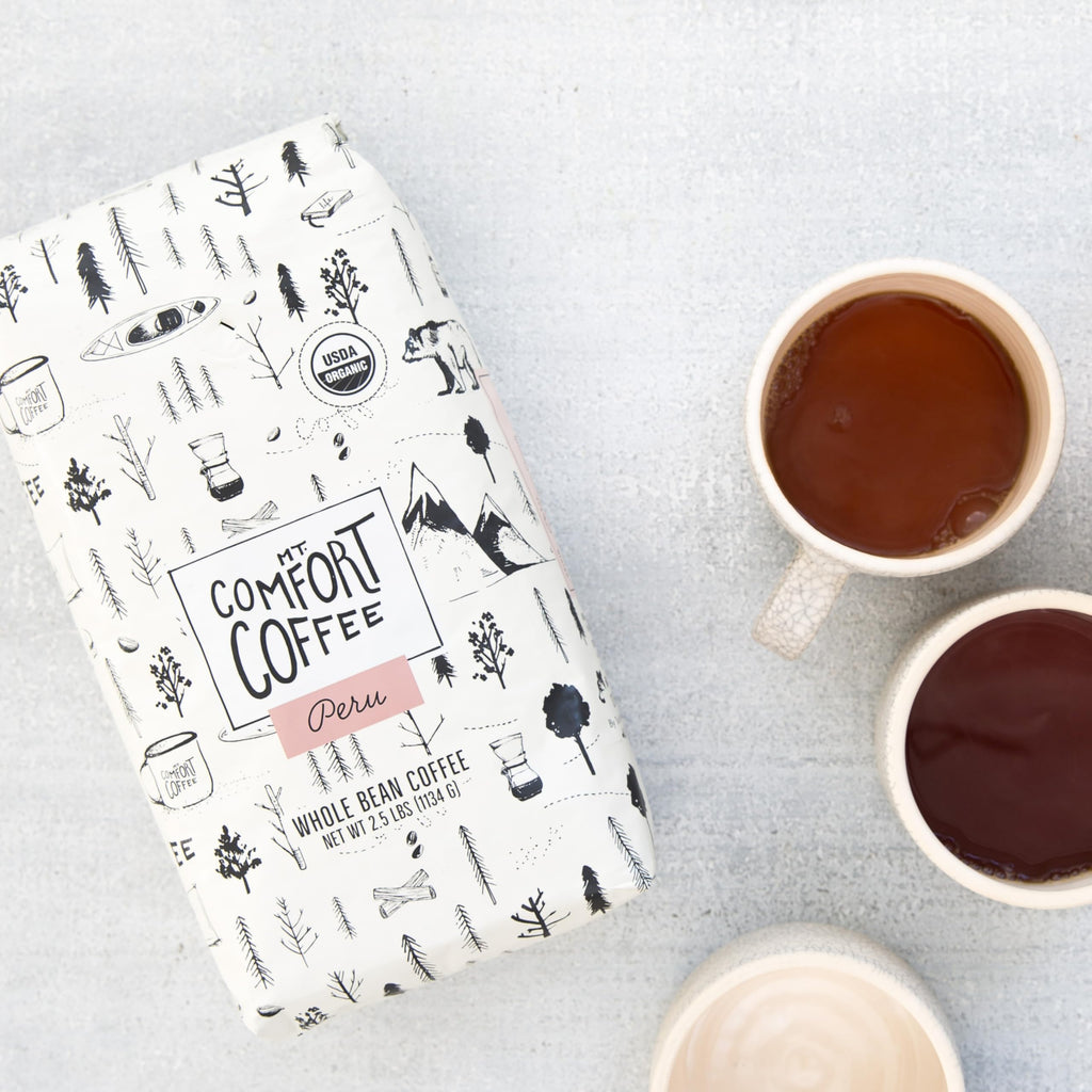 Mt. Comfort Coffee Organic Peru Medium Roast, 2.5 Pounds - Flavor Notes of Nutty, Chocolate, & Citrus - Sourced From Small, Peruvian Coffee Farms - Roasted Whole Beans
