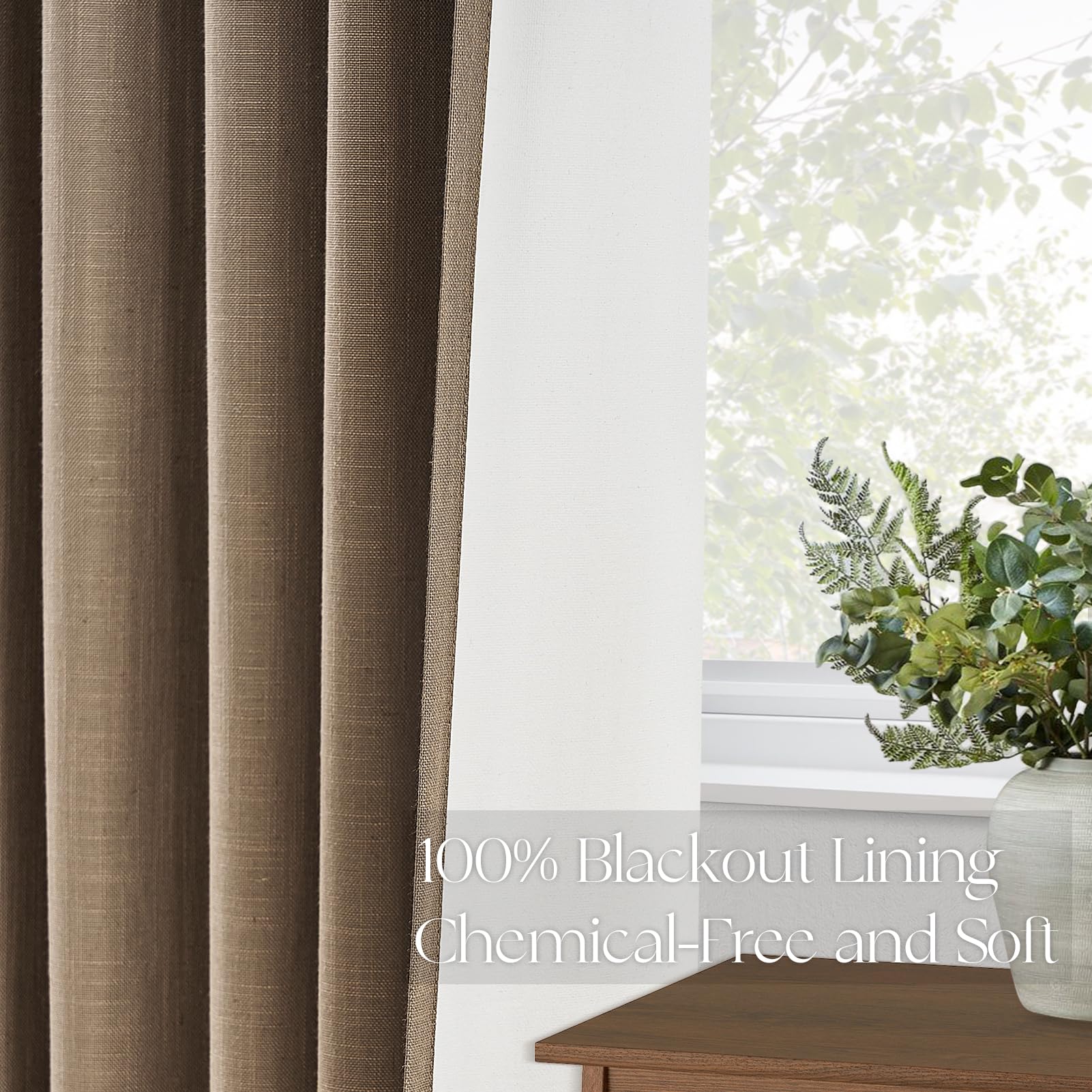 Topfinel Pinch Pleated Curtains 96 Inch Long, 100% Blackout Thermal Insulated Natural Linen Pinch Pleat Viral Drapes with Hooks Rings 2 Panel Sets, Neutral Beige Ivory 8FT Back Tab Window Curtains