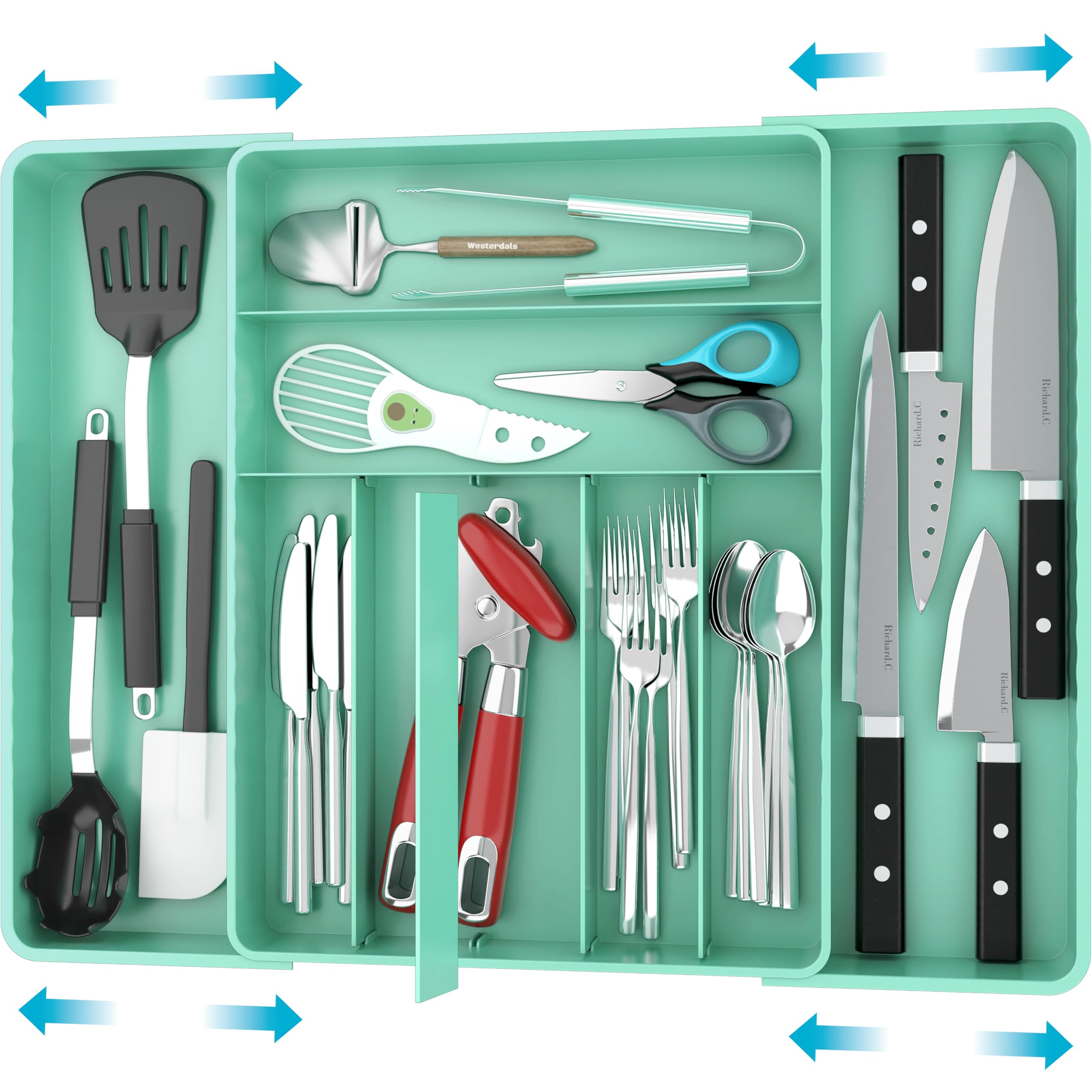 Simple Houseware Expandable & Adjustable Cutlery Drawer Organizer - Large Utensil and Flatware Tray for Kitchen Drawers, White