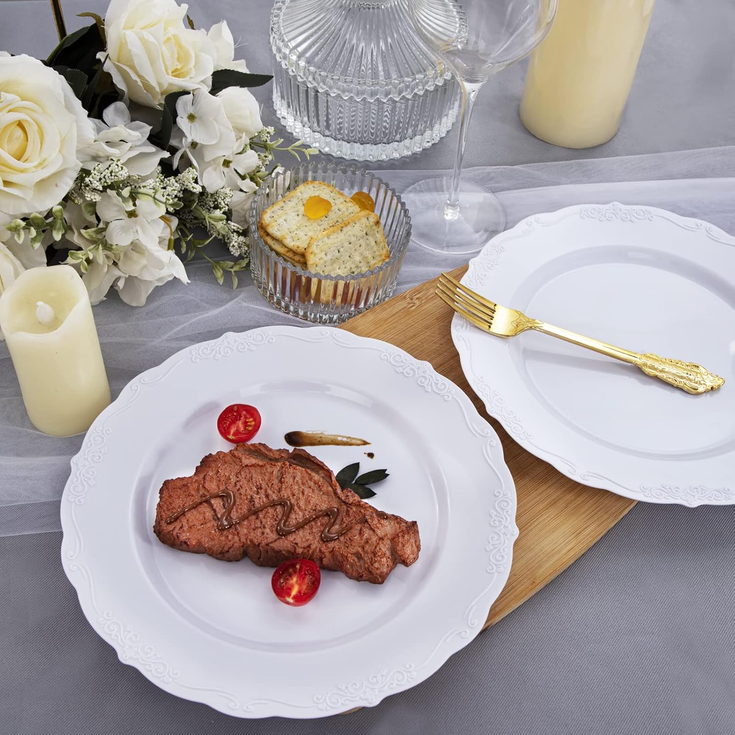 DaYammi 120PCS White Plastic Plates Heavy Duty White Disposable Plates Premium 10.25inch White Dinner Plates and 7.5inch White Dessert Plates