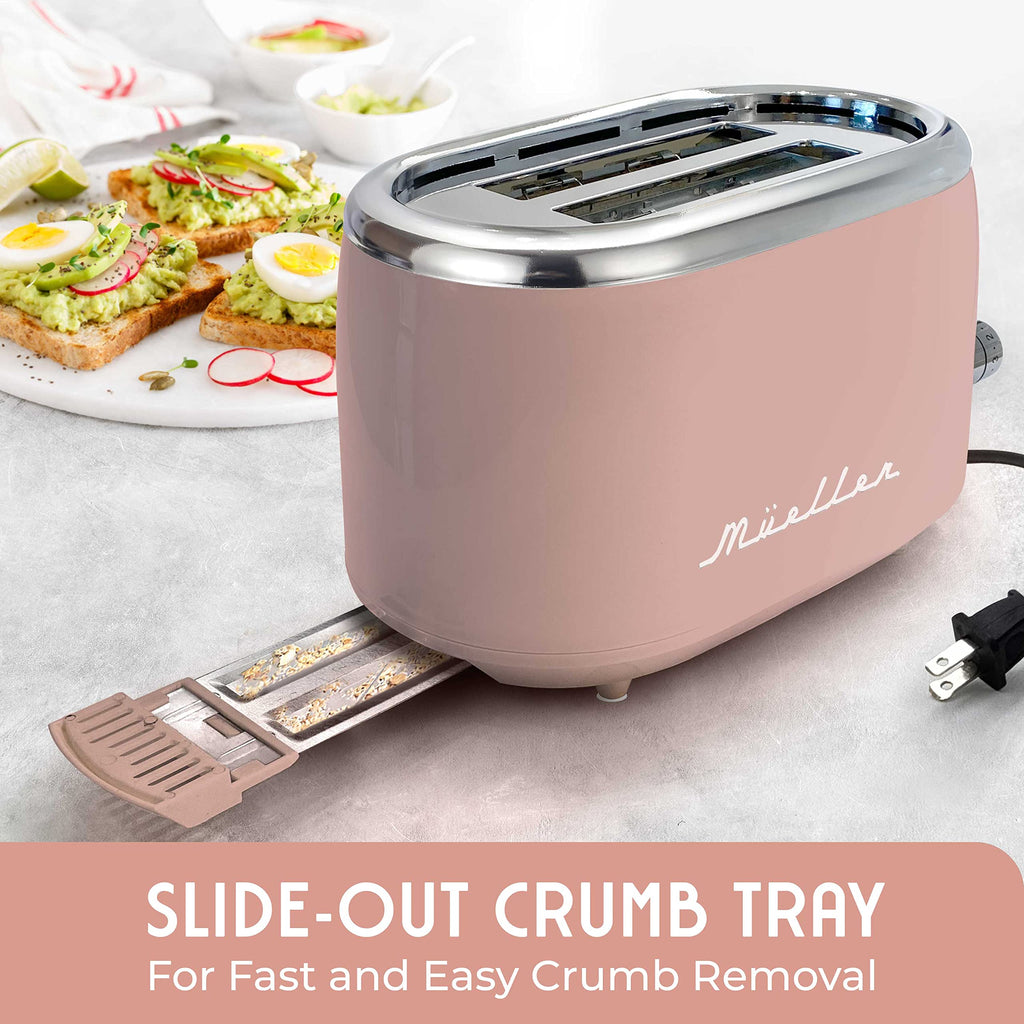 MUELLER HOME Retro Toaster 2 Slice, 7 Browning Levels, 3 Functions (Reheat, Defrost, Cancel), Stainless Steel Features, Removable Crumb Tray, Under Base Cord Storage, Turquoise