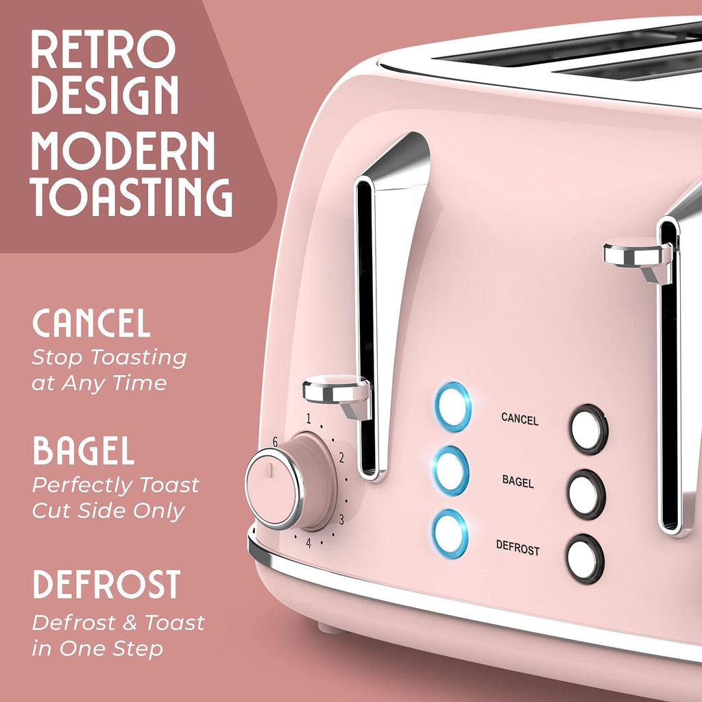 MUELLER HOME Retro Toaster 2 Slice, 7 Browning Levels, 3 Functions (Reheat, Defrost, Cancel), Stainless Steel Features, Removable Crumb Tray, Under Base Cord Storage, Turquoise