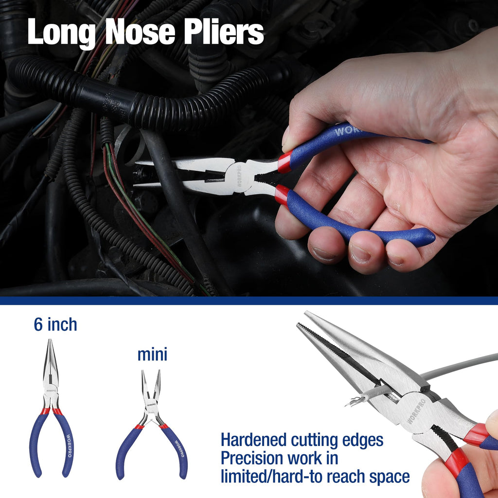 7-piece WORKPRO Pliers Set with Groove Joint, Long Nose, Slip Joint, Linesman, and Diagonal Pliers for DIY & Home Use